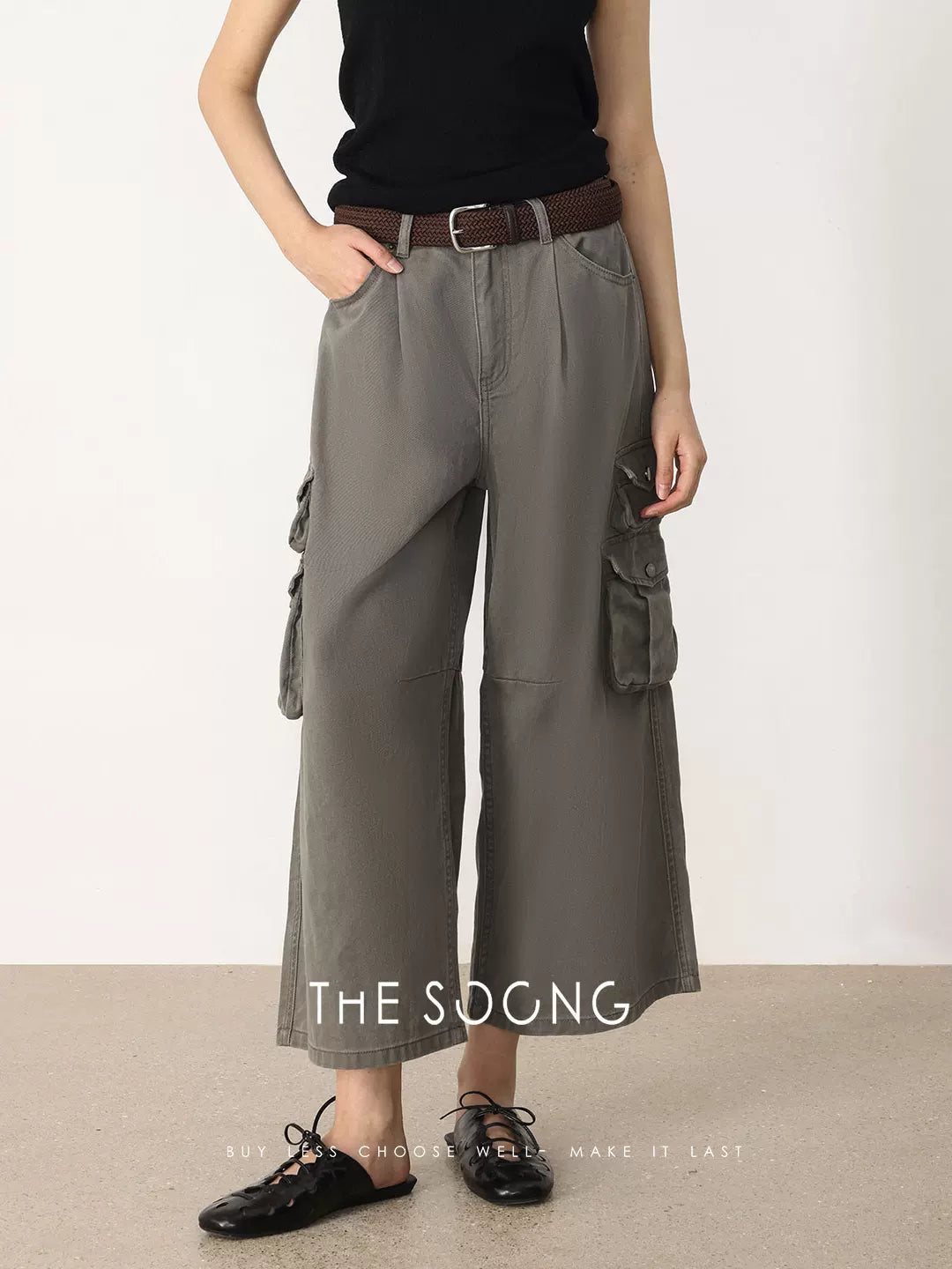 THESOONG/Spring New Casual Nine-Point Wide-Leg Cargo Pants Women Outdoor Casual Sports HBKZ8047