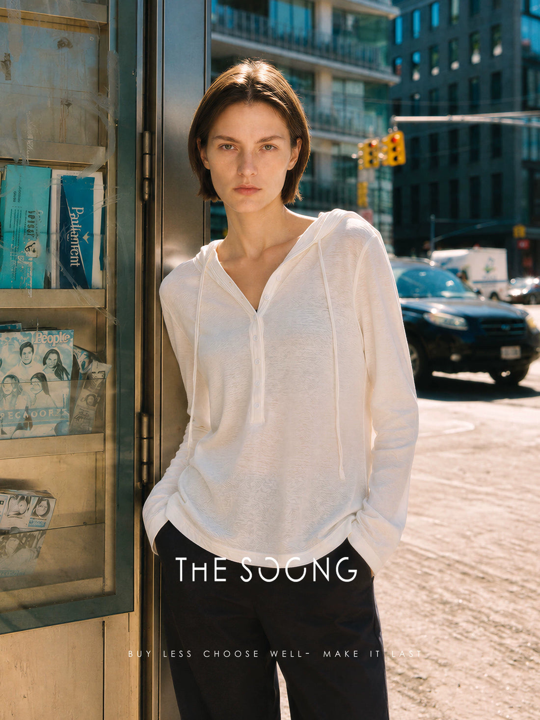 THESOONG/Henry shirt 加倍升级汉麻混纺白色亨利衬衫休闲上衣女