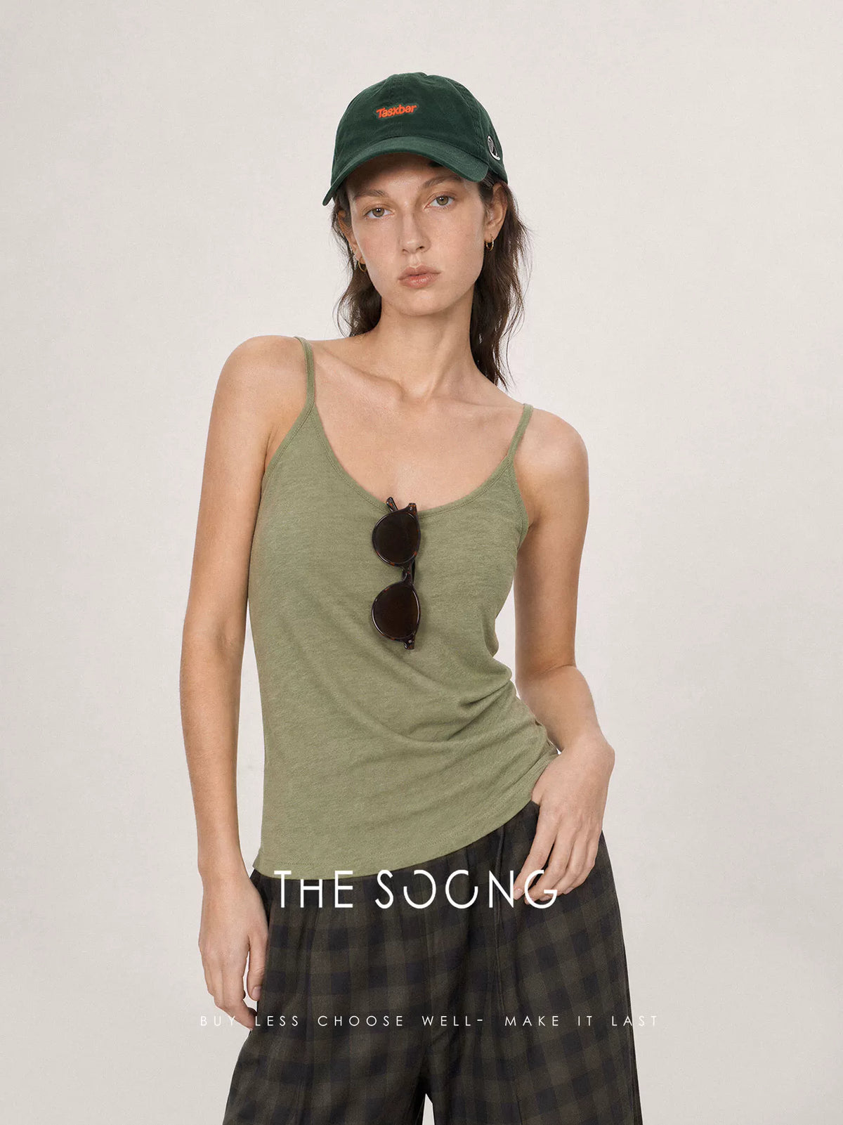 THESOONG/Natural Texture Summer 100% Slub Cotton Stretch Strap Slimming Camisole 9204