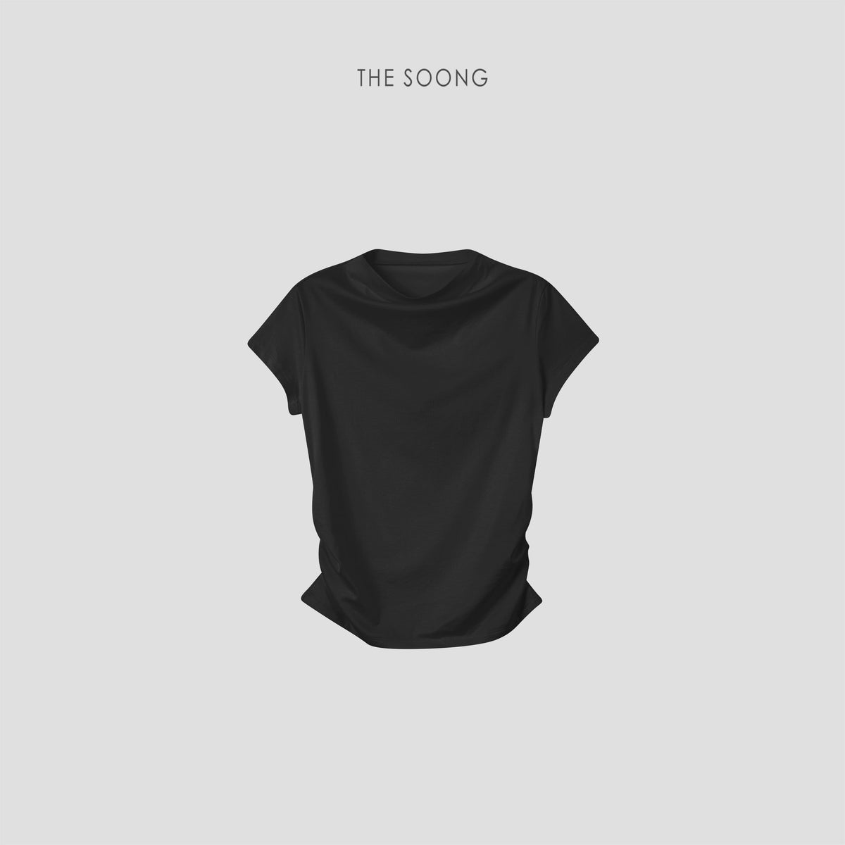 THESOONG/Graceful Light Elegance Lyocell Natural Soft Gathered Waist Small Boat Neck Short Sleeve T-Shirt for Women 8539