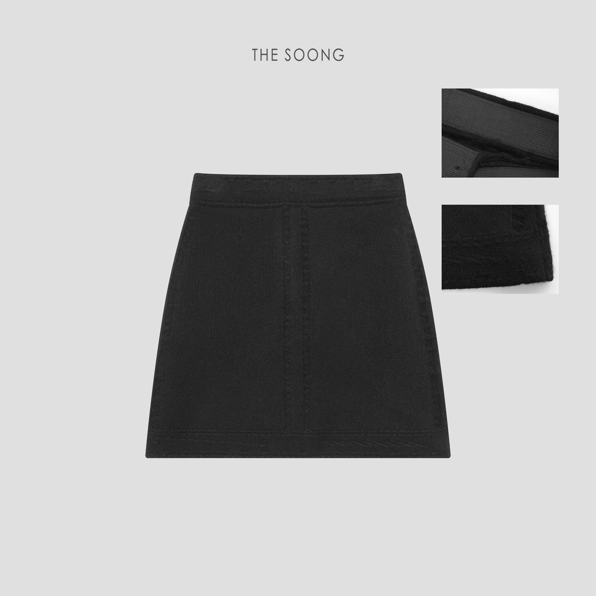 THESOONG/Autumn/Winter Classic 100% Wool Warm Waist Elastic Black A-Line Skirt 8219