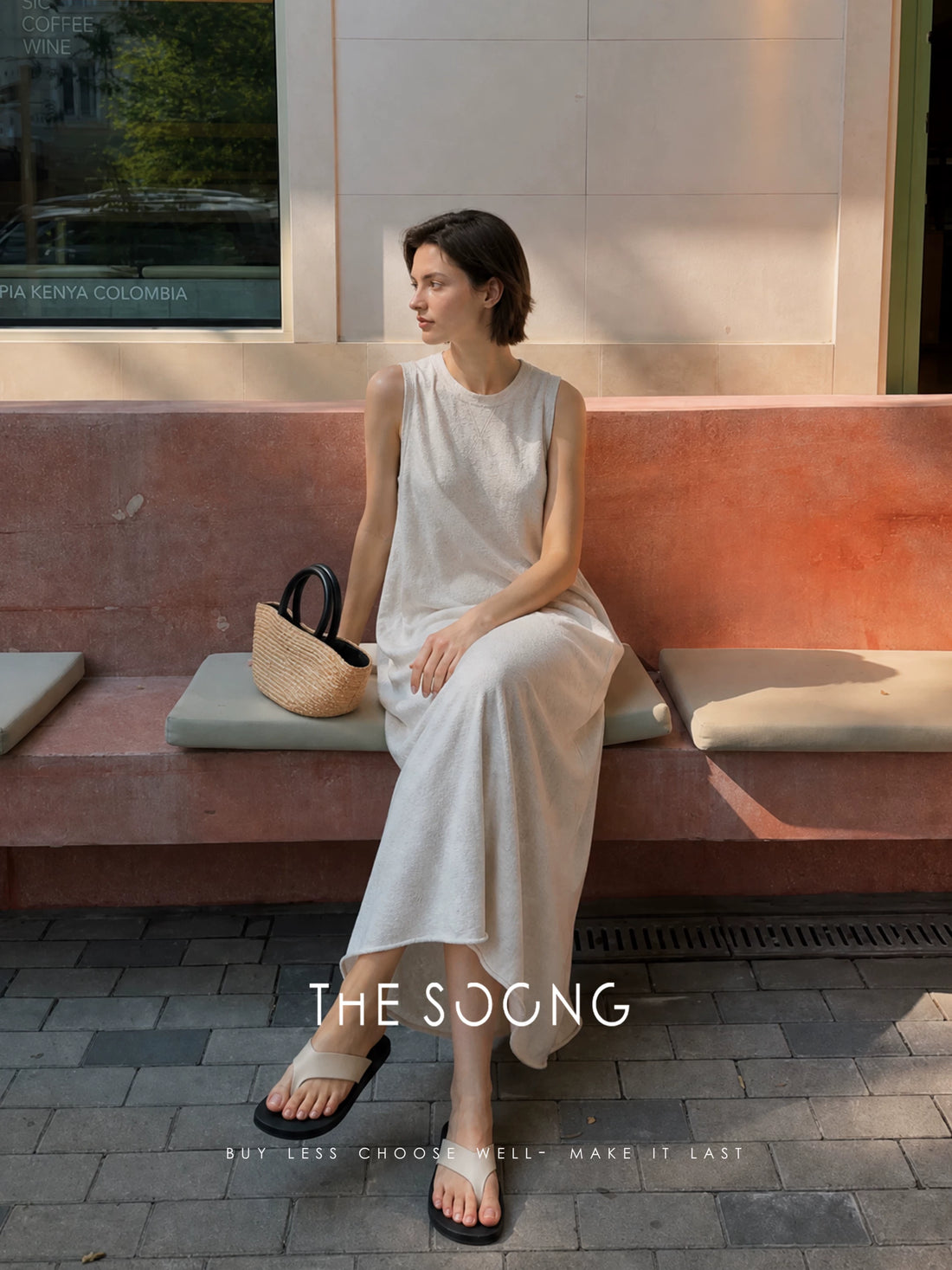 THESOONG / 280G cotton sleeveless vest dress for women, summer long straight slim-fit dress with slit HWQZ9328