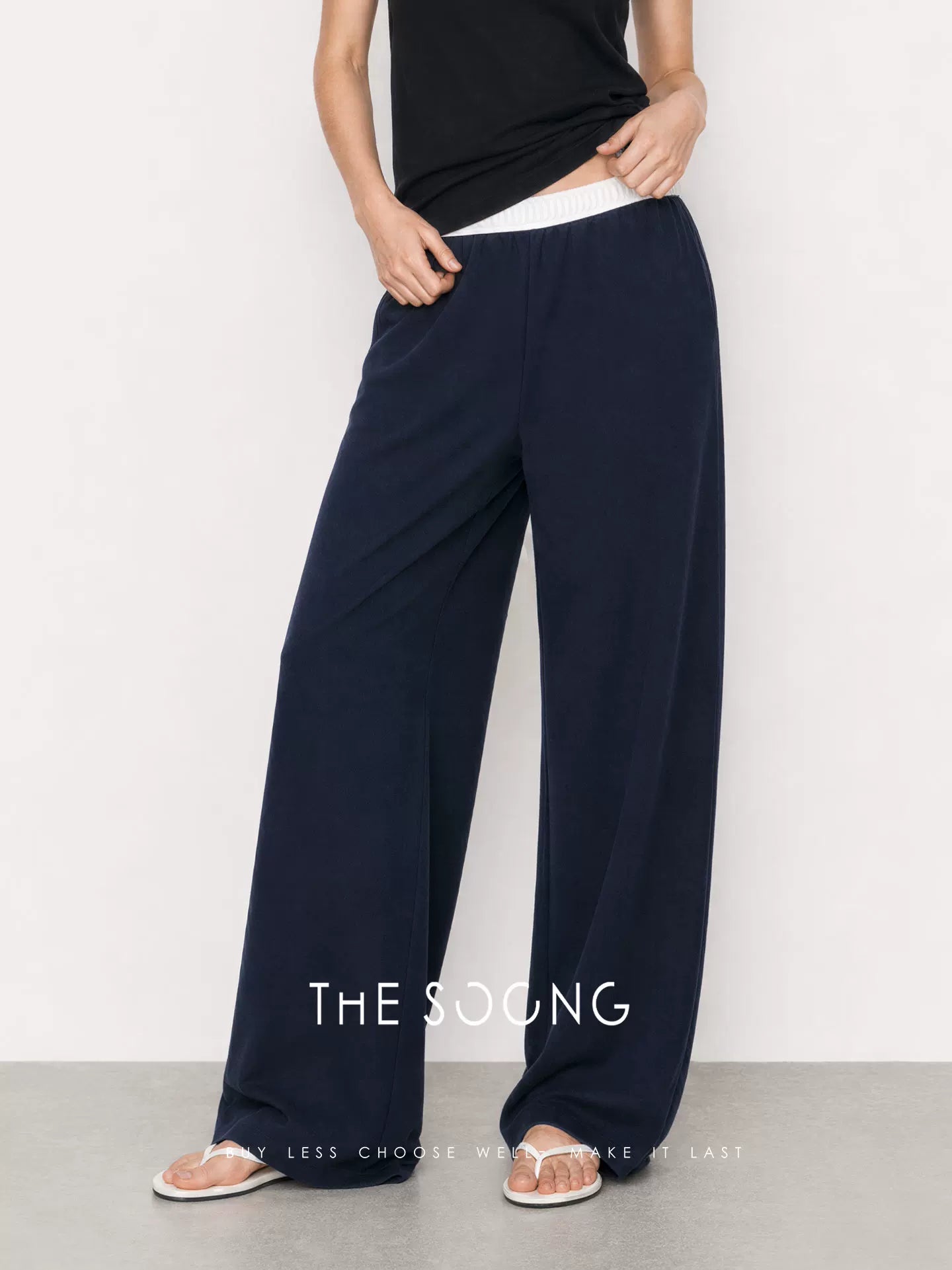 THESOONG/Soft Pants Summer Thin Modal Blend Elastic Waist Straight Draped Casual Pants, Women 4926