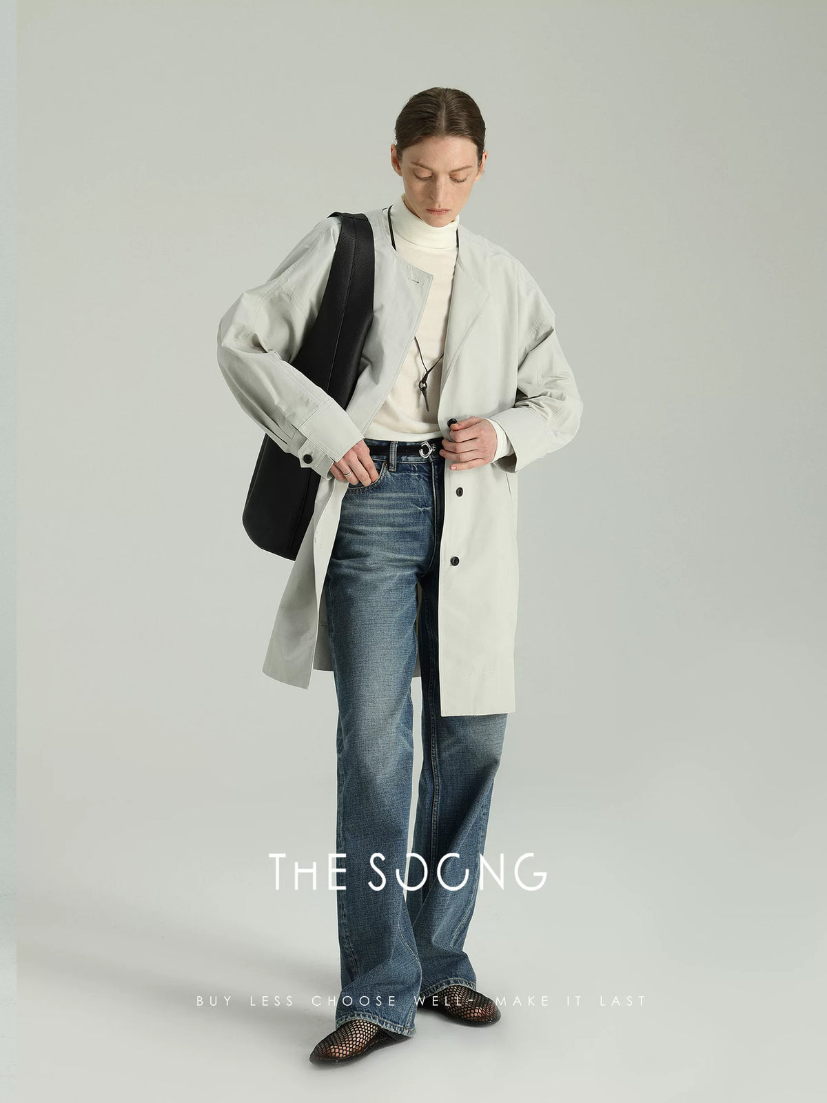 THESOONG/C Brand Classic Hand-Brushed Cat Whisker Mid-High Waist Slimming Zipper New Straight-Leg Jeans for Women 6345