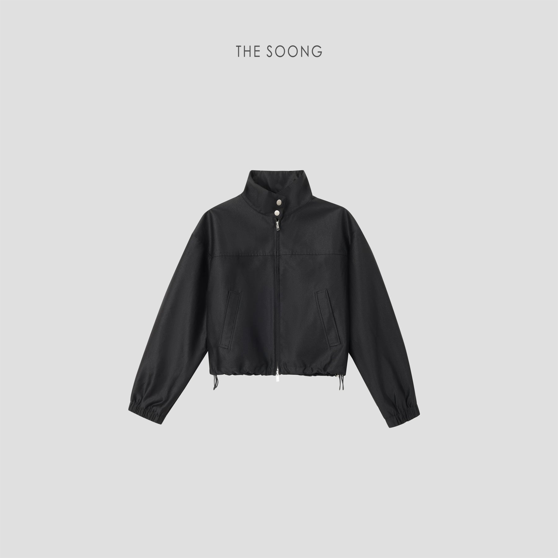 THESOONG / Bass Jacket Short Drawstring Hem Stand Collar Two-Way Zipper Loose Jacket 9142