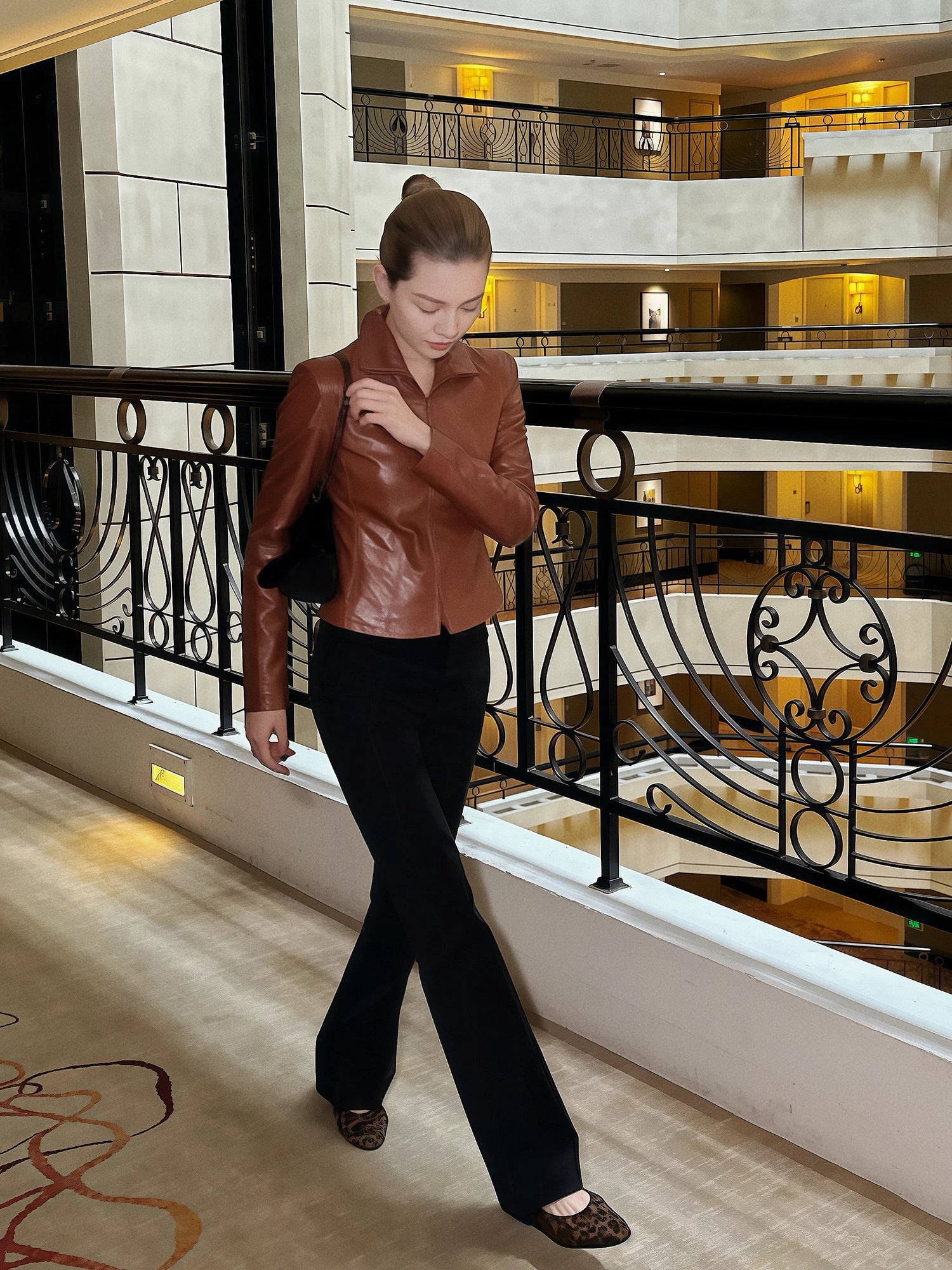 THESOONG/ Millennium, UK Imported Pure Black Sheepskin Stand Collar Short Fitted Women's Leather Jacket 9299