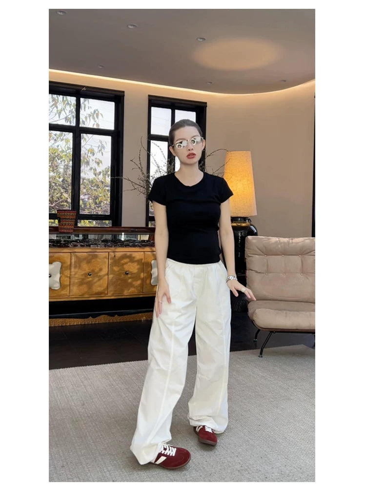 THESOONG/ Cloud pants, 100% pure cotton, minimalist comfortable drape, elastic mid-rise wide-leg casual pants 7555