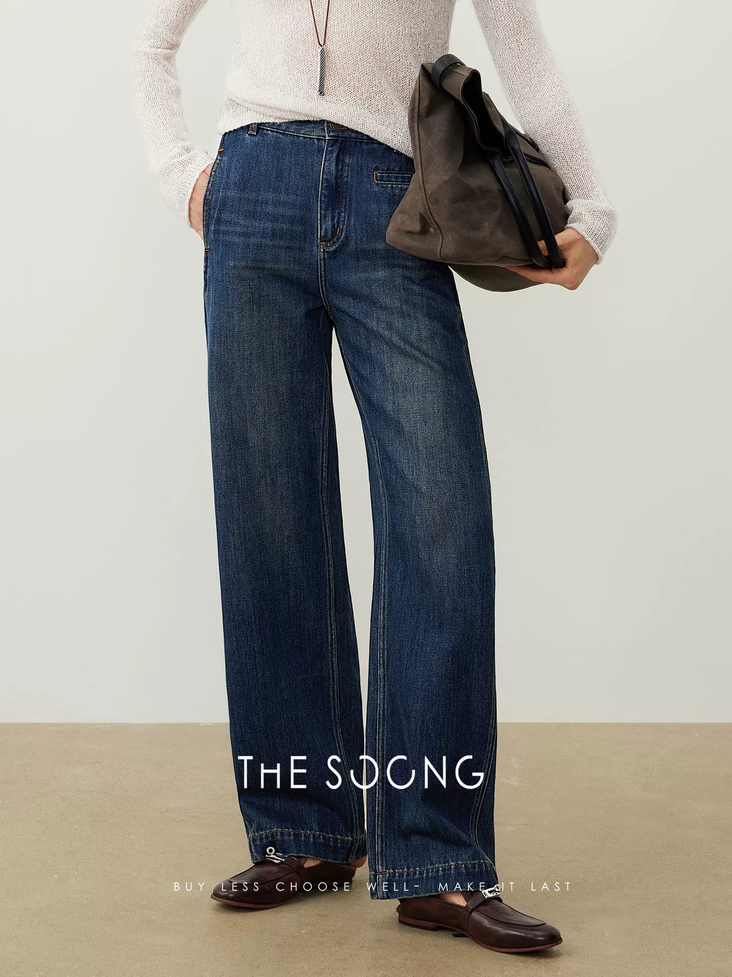 THESOONG/Vintage Non-Stretch Curved Knife Jeans for Women, Loose Fit, Distressed, Anti-wrinkle, Wear-Resistant Long Pants HWNZ7582