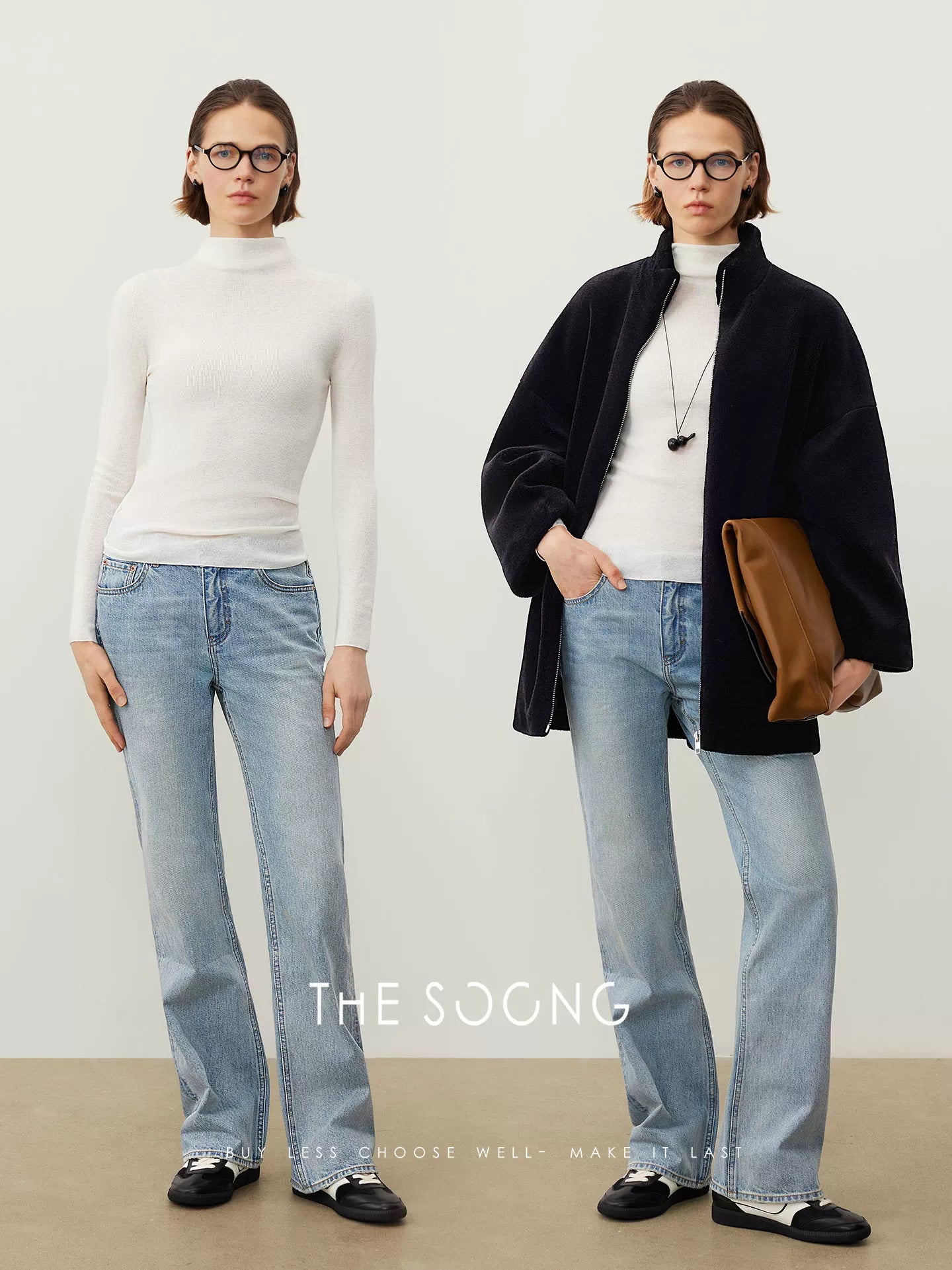 Japanese Imported Fabric (kaihara) Mid-Waist Straight Narrow-Leg Jeans for Women Casual Pants 7475