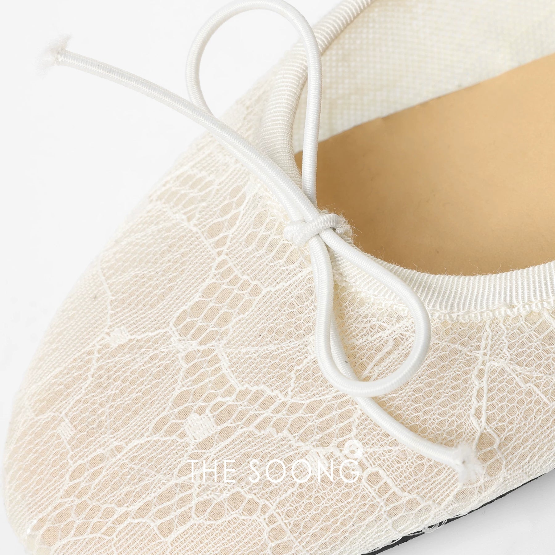 THESOONG/Lace Shoes French Double-Layer Mesh Delicate Pattern Bow Flat Ballet Shoes 7149