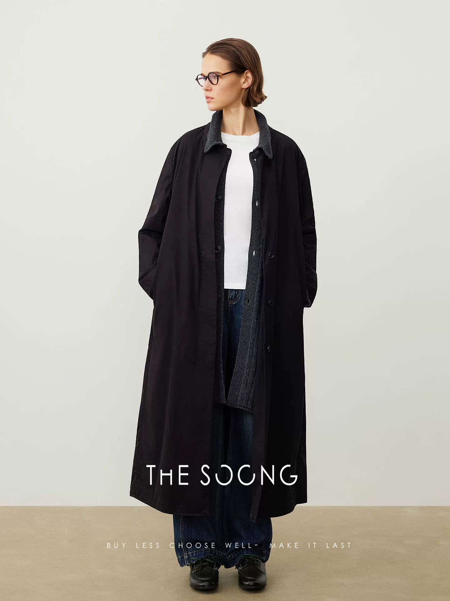 THESOONG/Minimalist Re-shaping 100% Cotton Heavy Washed Double Soft Line-Sense Trench Coat 6899