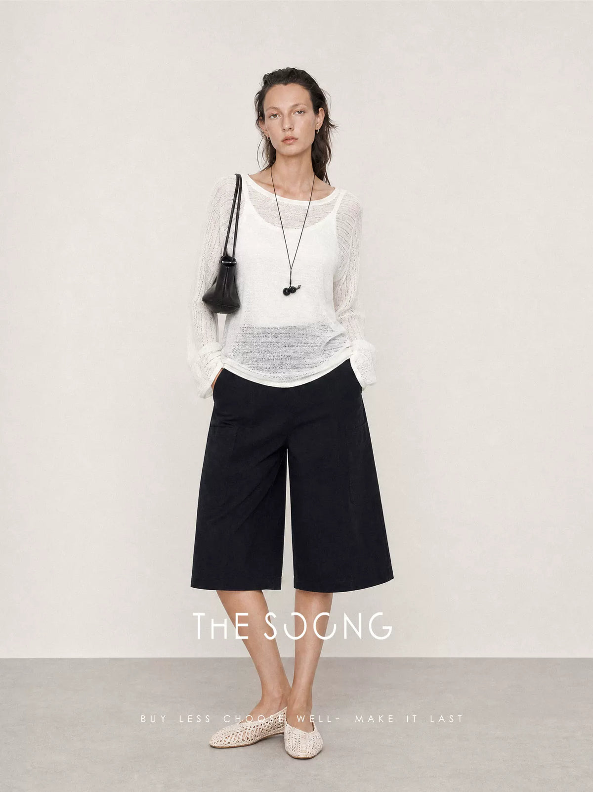 THESOONG/Breathable Texture Summer Linen Tencel Blend Hollow Long-Sleeve Sun-Protective Knit Shirt for Women 9120