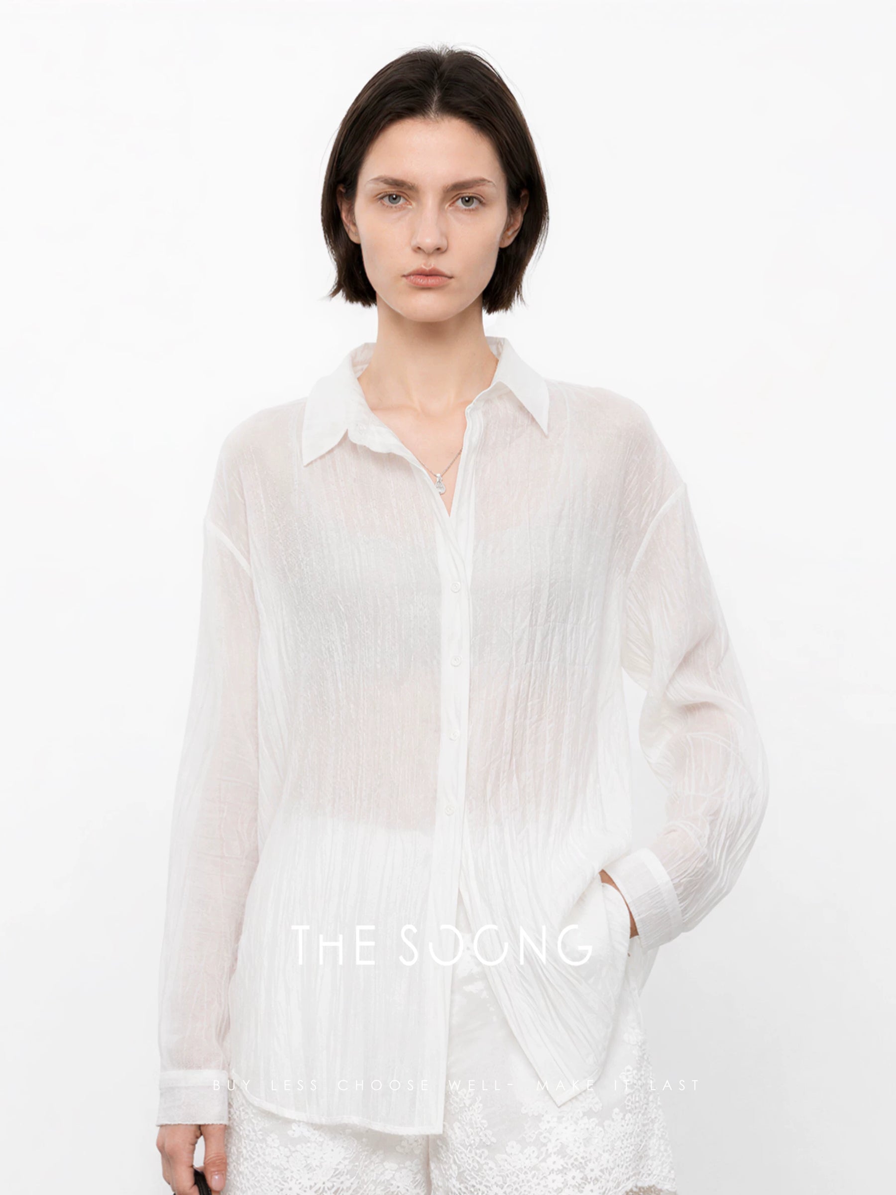 THESOONG/ Tencel Linen Summer Thin Design Wrinkle Texture Loose Cool-fit Women's Shirt 8728