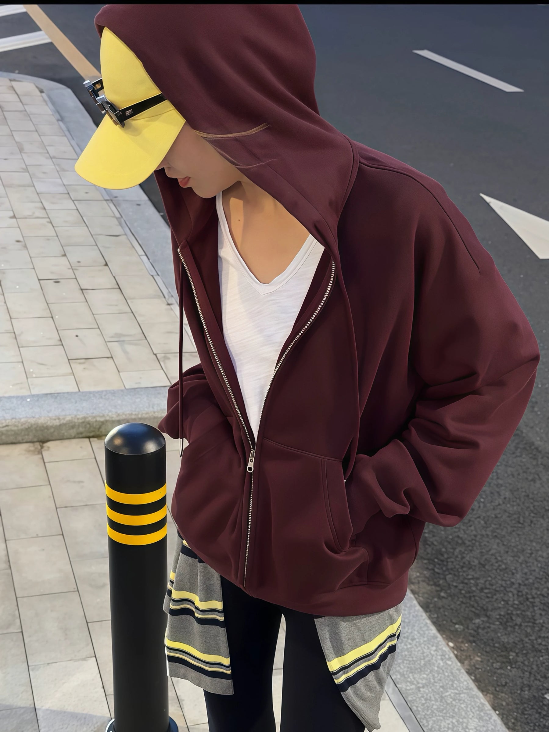 THESOONG/ Cloud mist flower grey selected cotton blend single-sided terry hoodie zip-up sweatshirt 9447