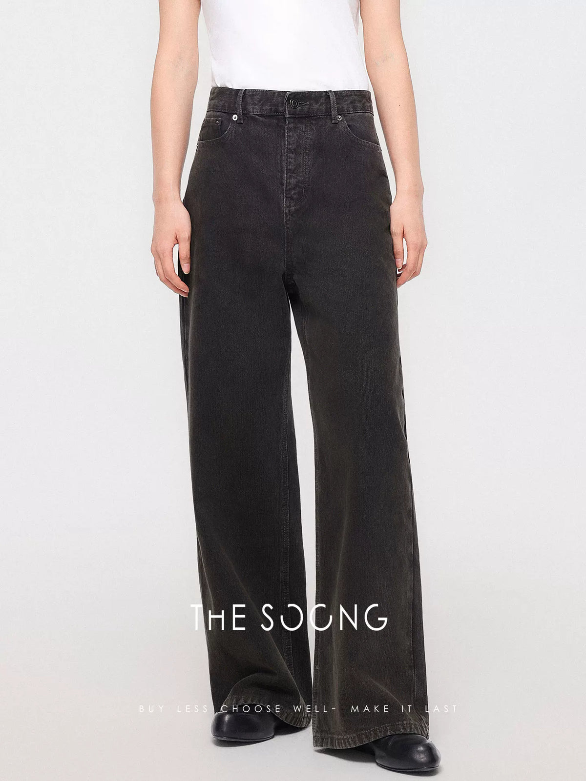 THESOONG / Custom Fabric 100% Pure Cotton Autumn and Winter Women's Vintage Mid-Rise Zipper Non-Stretch Jeans 8166