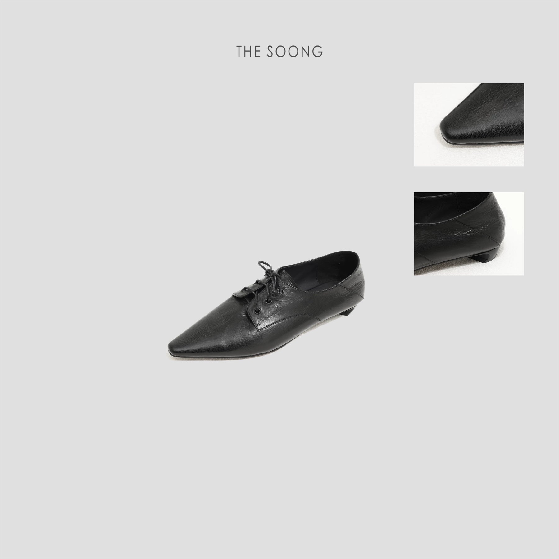 THESOONG/ 'Lace-up pointed shoes' goat leather fine texture shallow lace-up pointed shoes HWXZ8453