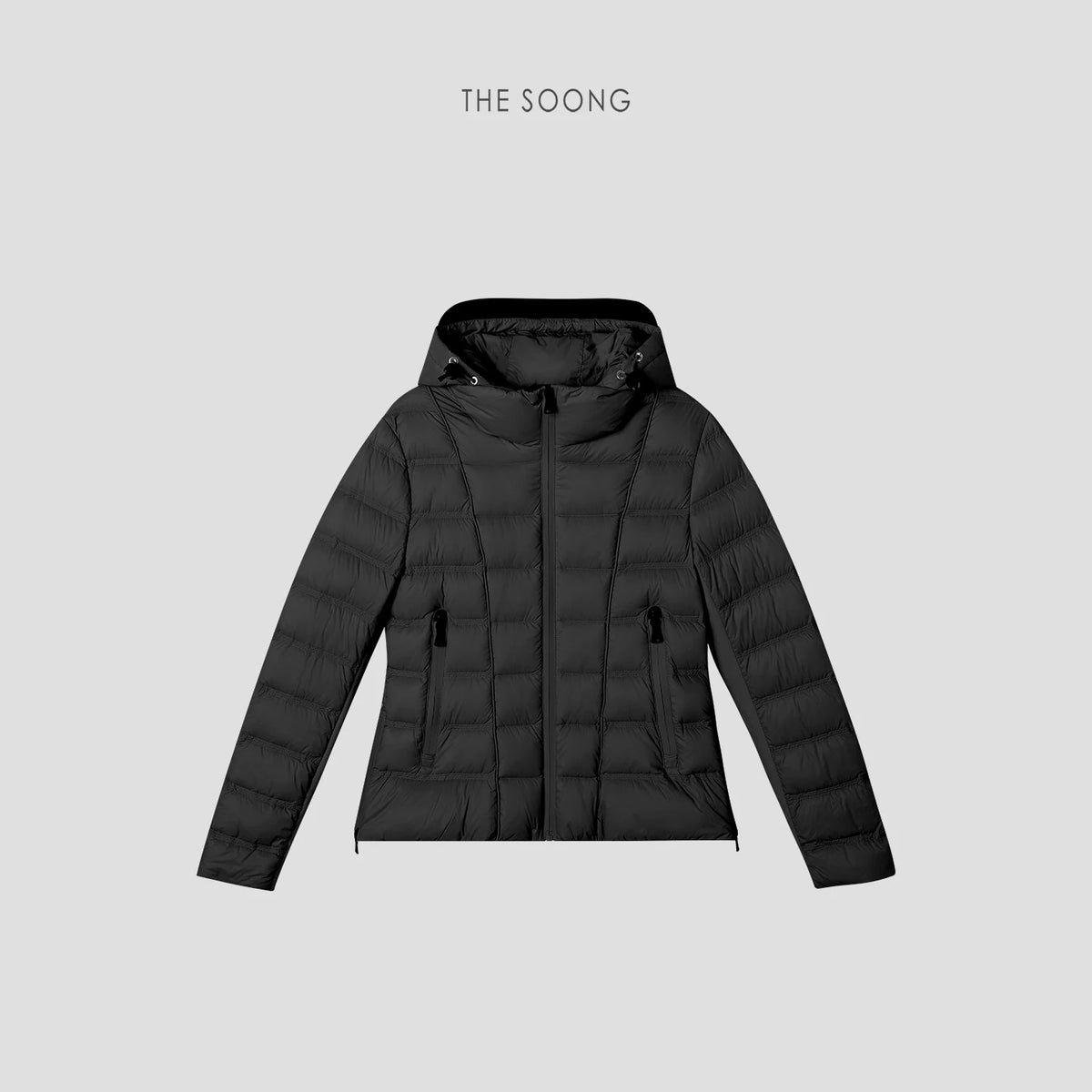 THESOONG/slim-waist 90% white goose down jacket for women, lightweight warm fitted waist rib short jacket