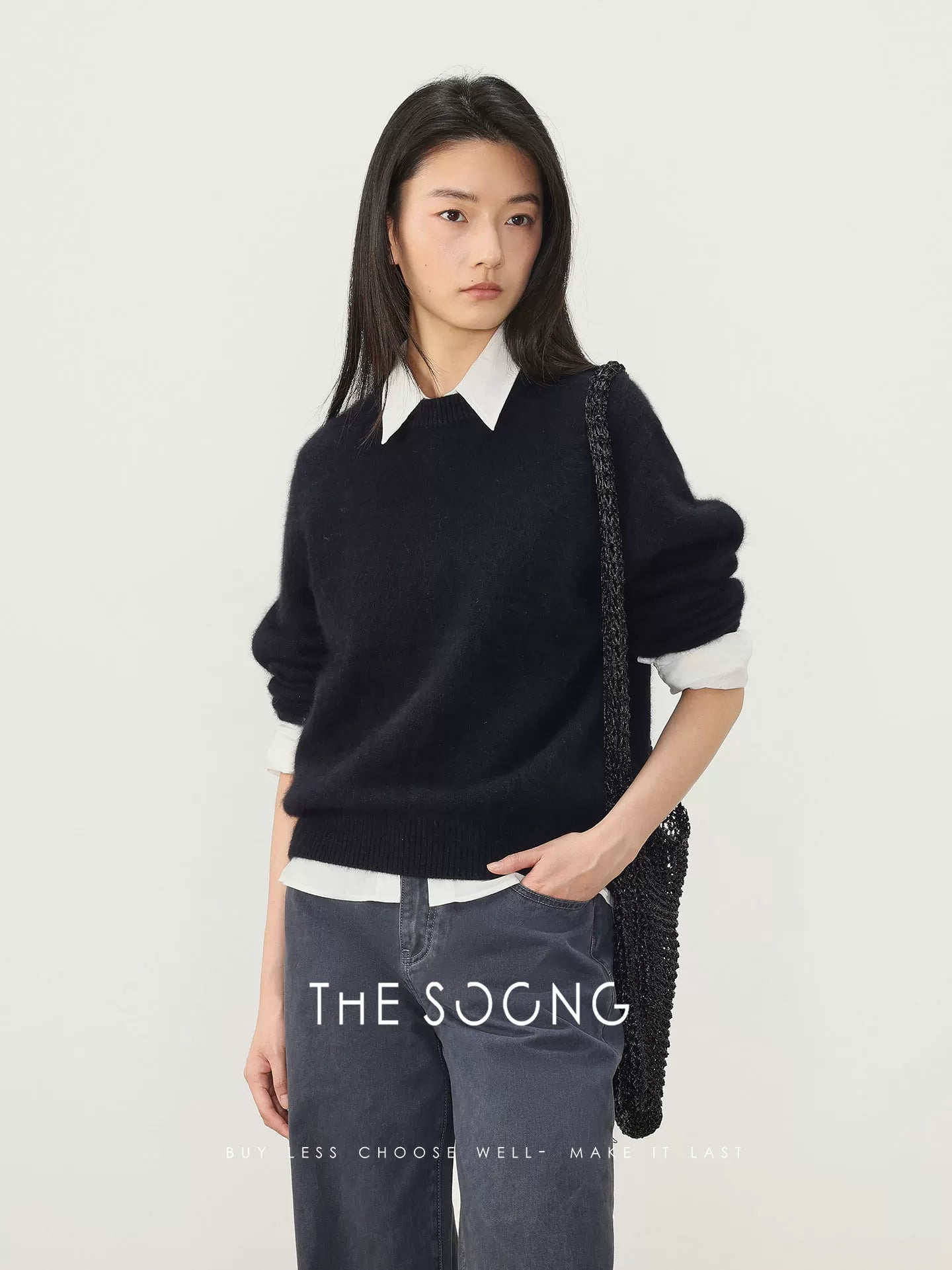 THESOONG/Wool Thin Sweater for Women, Crew Neck Autumn/Winter High-End Inner Layer, Can Be Worn Outerwear Petite 8475