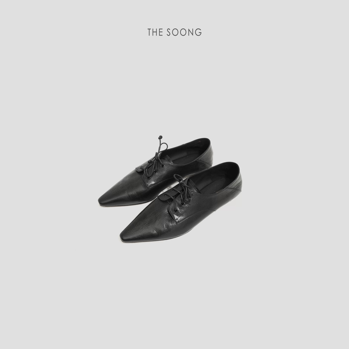 THESOONG/ 'Lace-up pointed shoes' goat leather fine texture shallow lace-up pointed shoes HWXZ8453