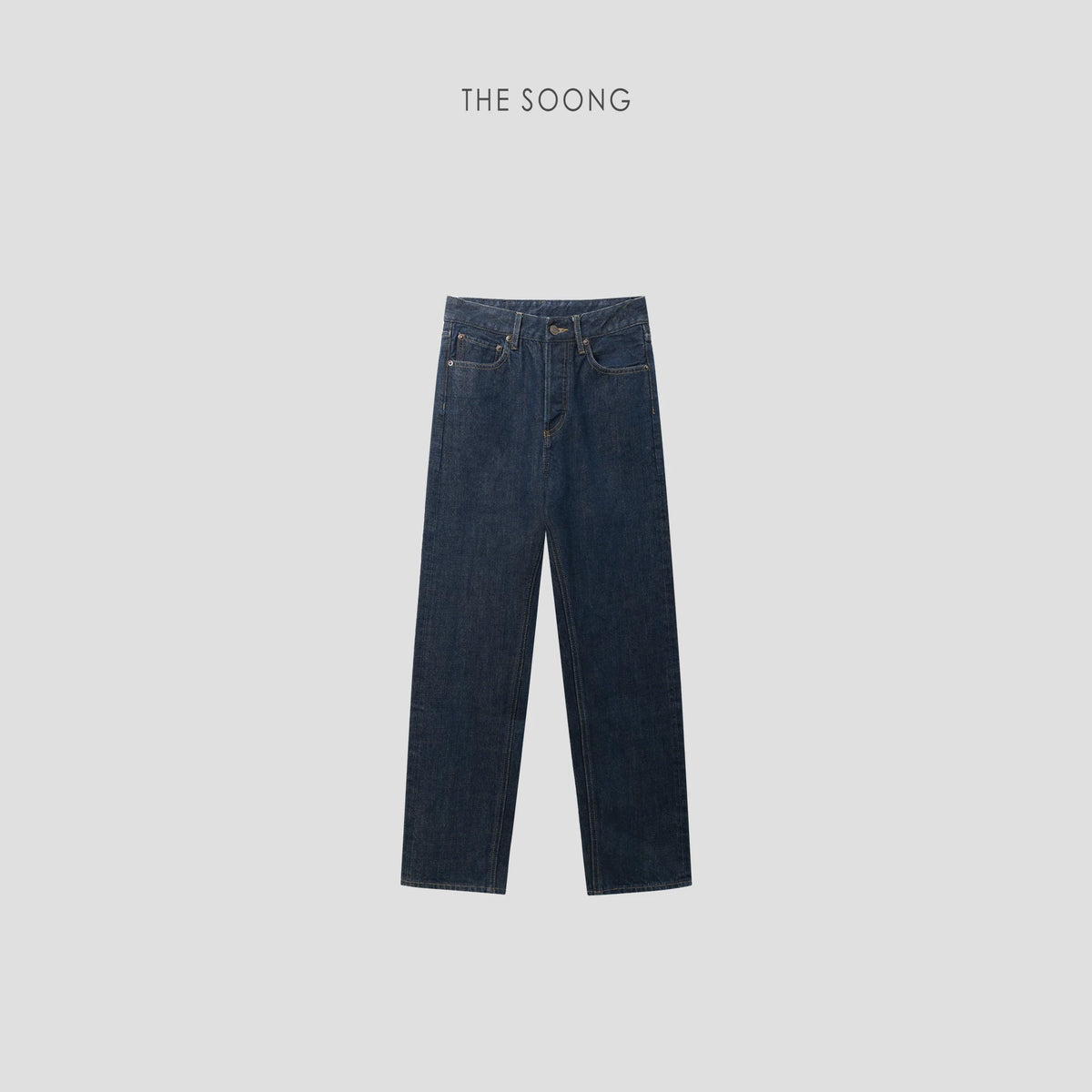 THESOONG/Red Selvedge Denim, Women’s Button-Up Mid-High Waist Straight-Leg Non-Stretch Vintage Blue Jeans