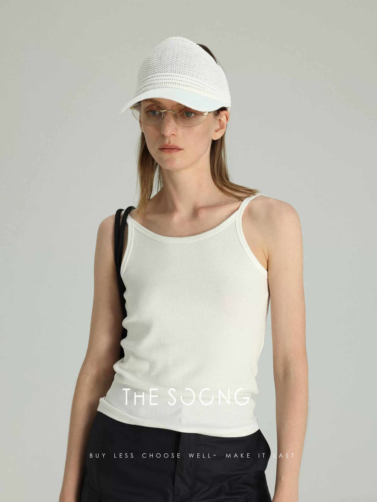 THESOONG/ Small vest cotton-feel knitted white U-neck camisole tank top for women soft wrinkle-resistant versatile top