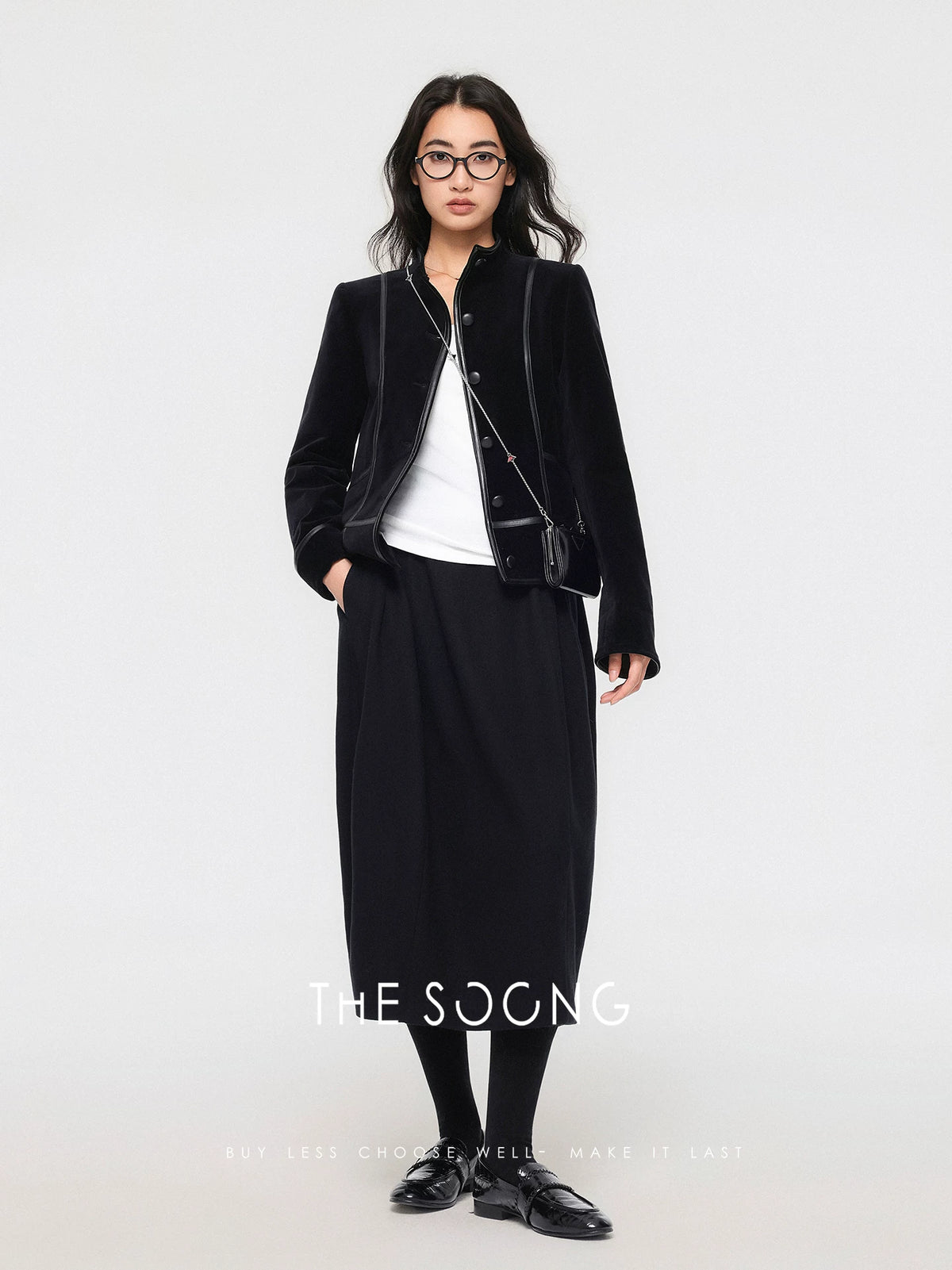 THESOONG/Autumn/Winter Women's Vintage Split-Line Slim Short Shoulder Stand Collar Velvet Cotton Jacket 7774
