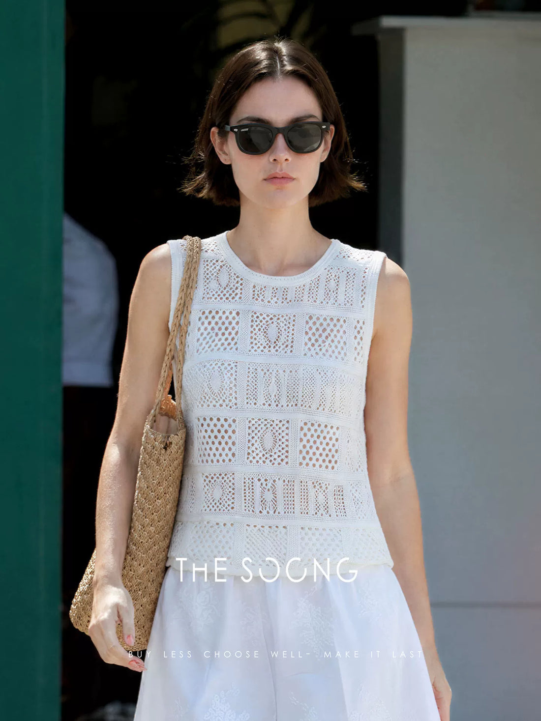 THESOONG/Fine Needle Ice-Feeling Washi Yarn Hollow Jacquard Knit Vest Summer Sleeveless Top for Women 9412