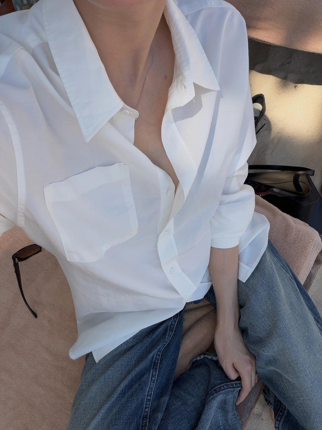 THESOONG/极简白色桑蚕丝长袖衬衫女普洗松软翻领休闲衬衣8635
