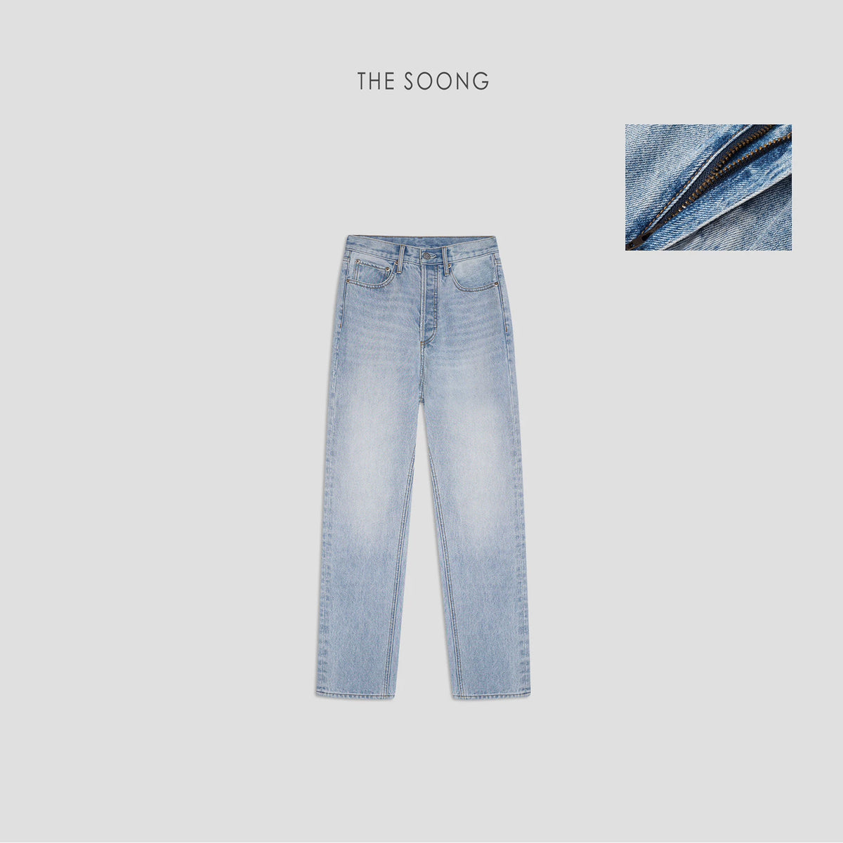 THESOONG / Classic Stonewashed Pants Retro Light Blue High-Waist Straight Slim Autumn Women’s Jeans