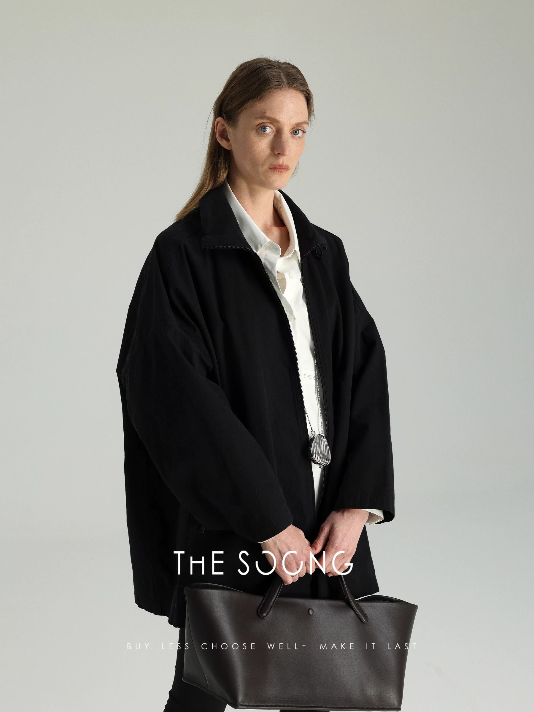 THESOONG/Amsterdam Pima Cotton Black Oversized Slim Petite Autumn-Winter Quilted Windbreaker Jacket for Women