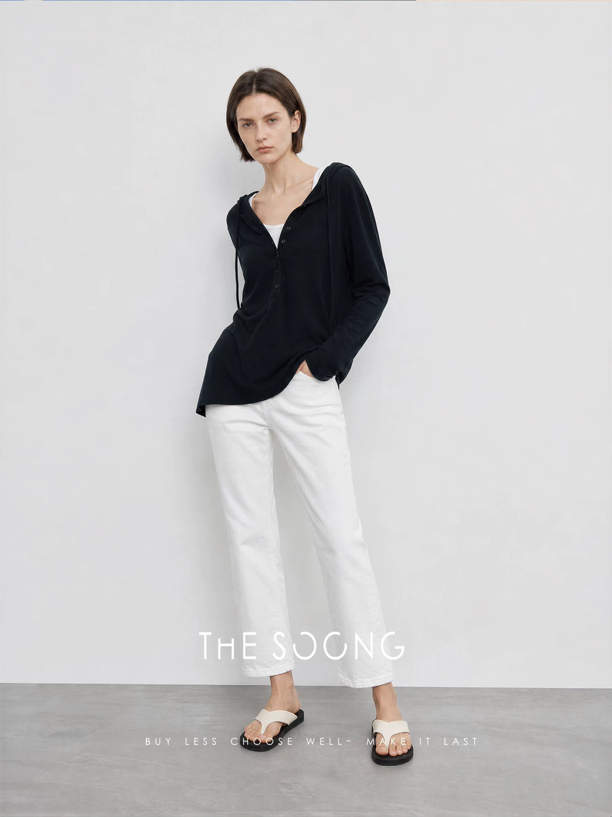 THESOONG/Anti-yellow White Jeans Women Straight-cut Nine-point Pants Breathable Slightly Stretch Slim Little White Pants 6364