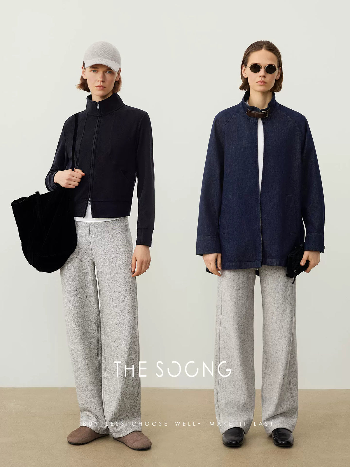 THESOONG/Autumn Cotton Casual Sweatpants Women's Straight Elastic Waist Long Pants Gray Petite HWKZ7729