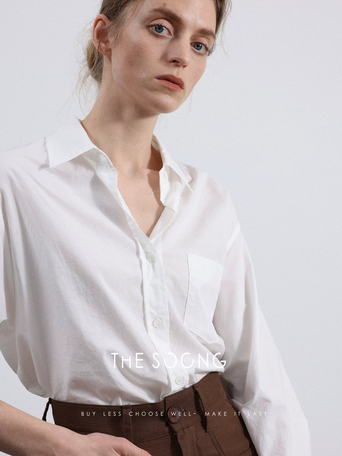 THESOONG / Casual Classic Extra Soft Washed Extra Soft Mulberry Silk Basic White Simple Versatile Shirt for Women