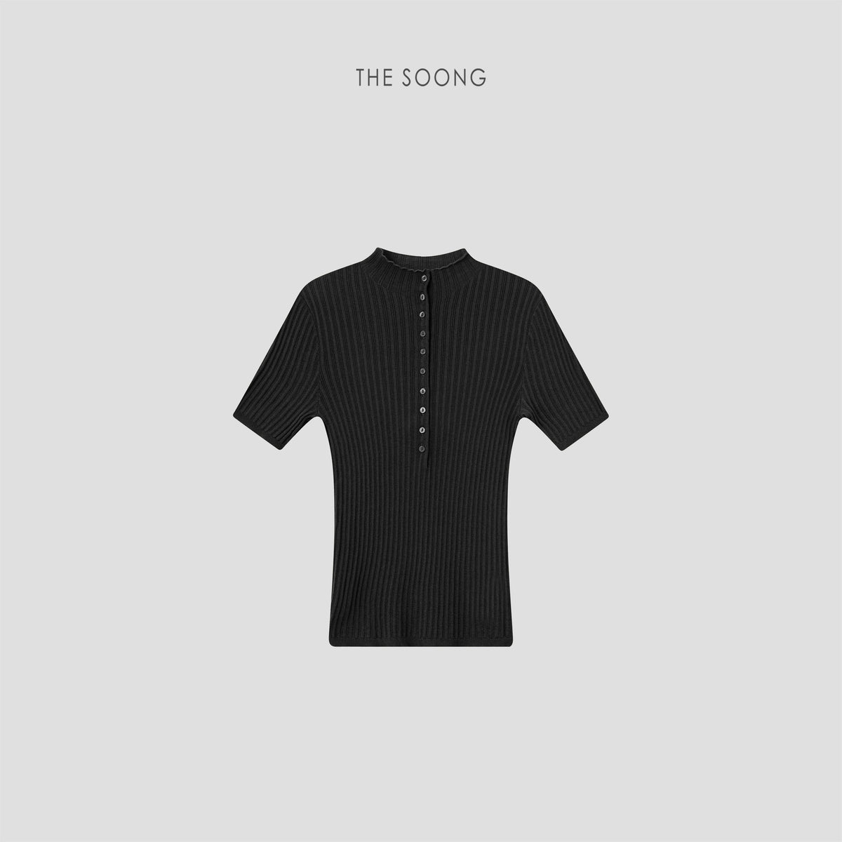 THESOONG/Wool Tencel 18-Needle Rib Knit Short Sleeve Shell Button Slimming Top, Women 9305