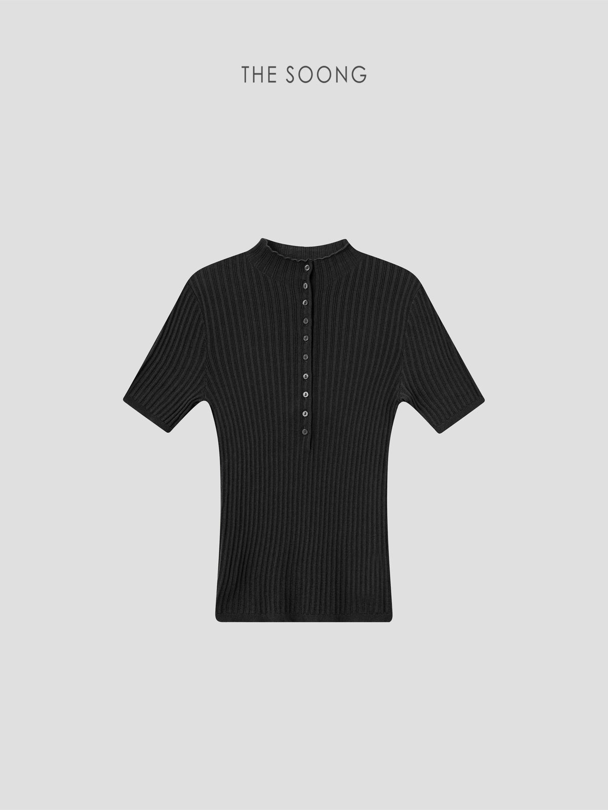 THESOONG/Wool Tencel 18-Needle Rib Knit Short Sleeve Shell Button Slimming Top, Women 9305