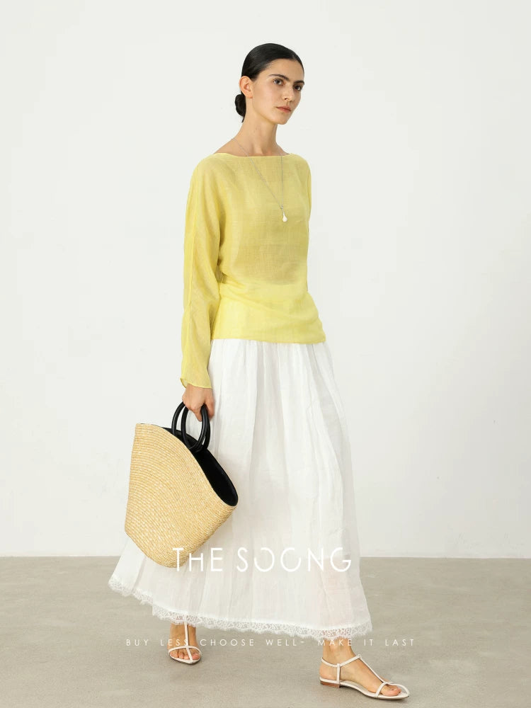 [Clearance 3] Light Oxygen Ramie Shirt, 100% Ramie Thin Handcrafted Rolled Breathable Shirt 6656