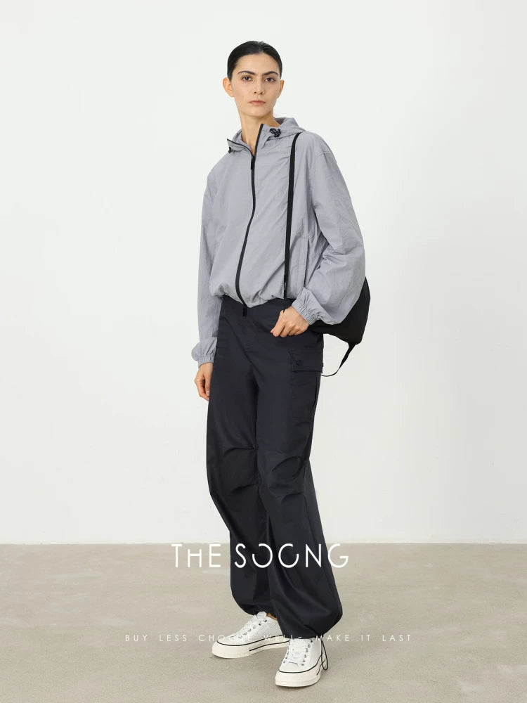 THESOONG/Relaxed New Chapter Summer 100% Cotton Comfortable Breathable Drawstring Hem Casual Work Pants 6480