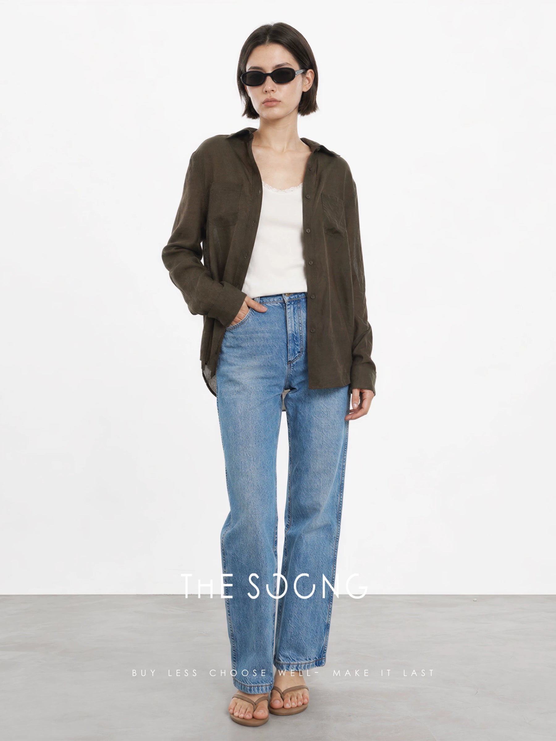 THESOONG / Italian Stretch Pure Cotton Nine-point Slim Fit Thick Washed Mid-waist Non-stretch Blue Jeans 7569
