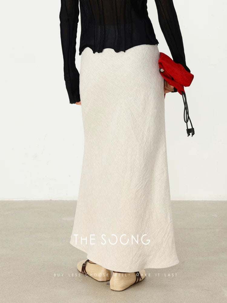 【Clearance 3】Bias-cut mermaid skirt Summer thin and soft fine bias-cut 100% linen half skirt for women 3989