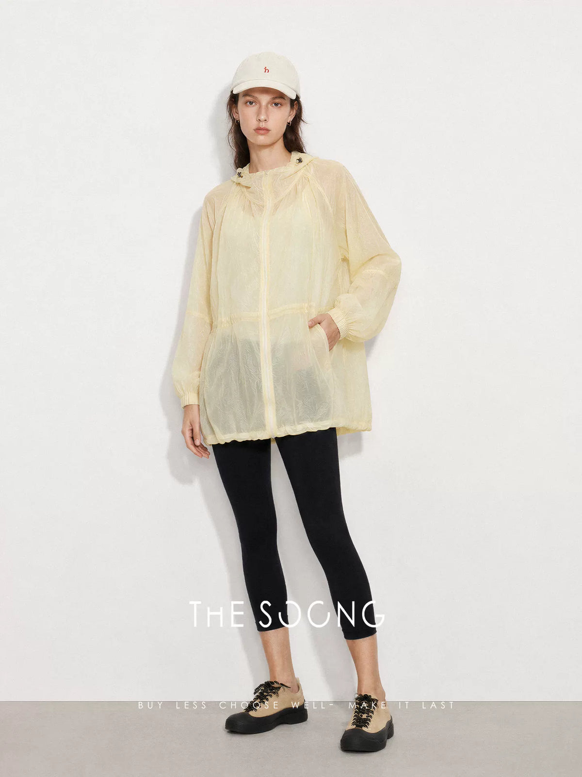 THESOONG/summer thin-structure gathered design women’s lightweight hooded sun-protective top 9220