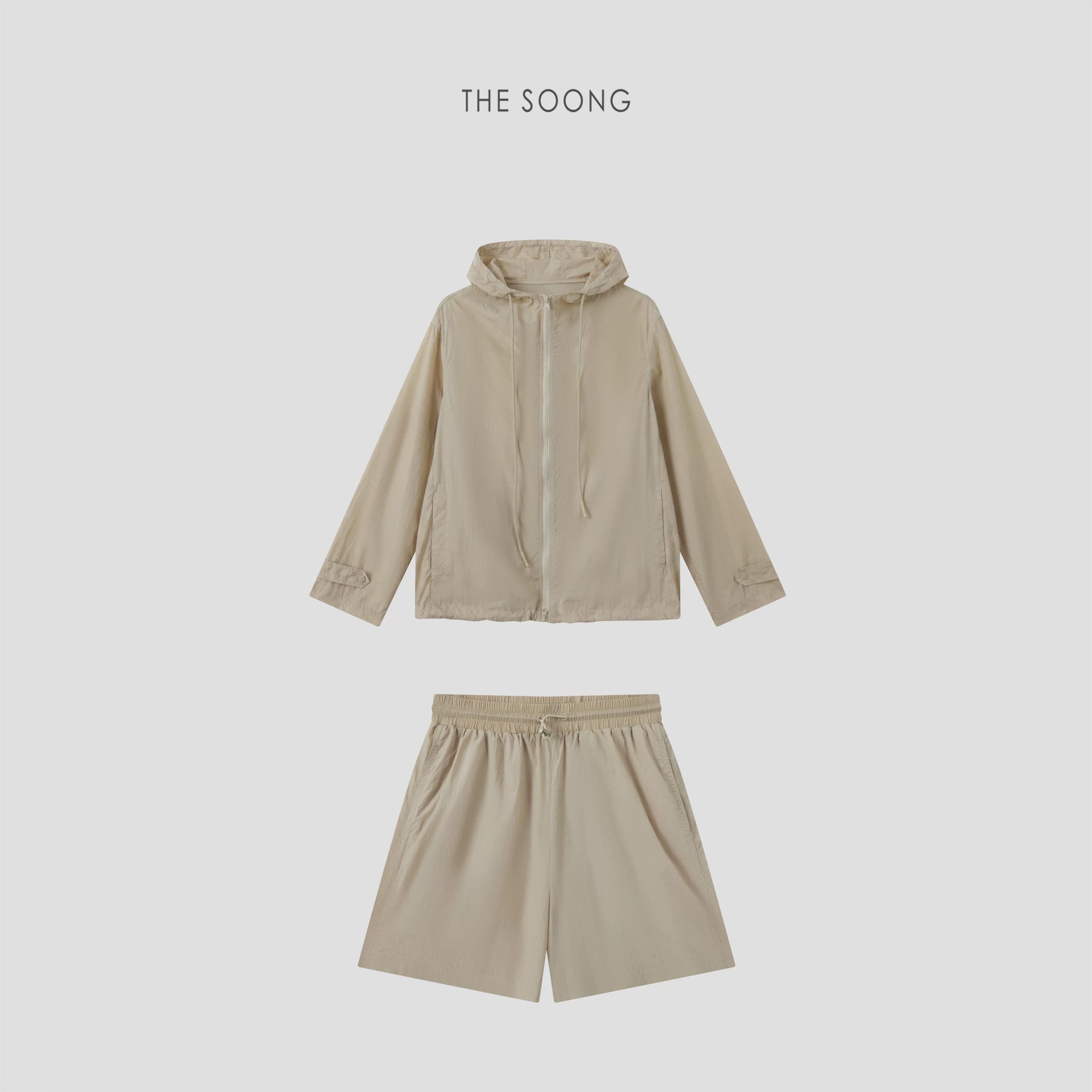 THESOONG/Light as Nothing Loose Drop Shoulder Adjustable Hem Hooded Sun Protection Set 8555/8556
