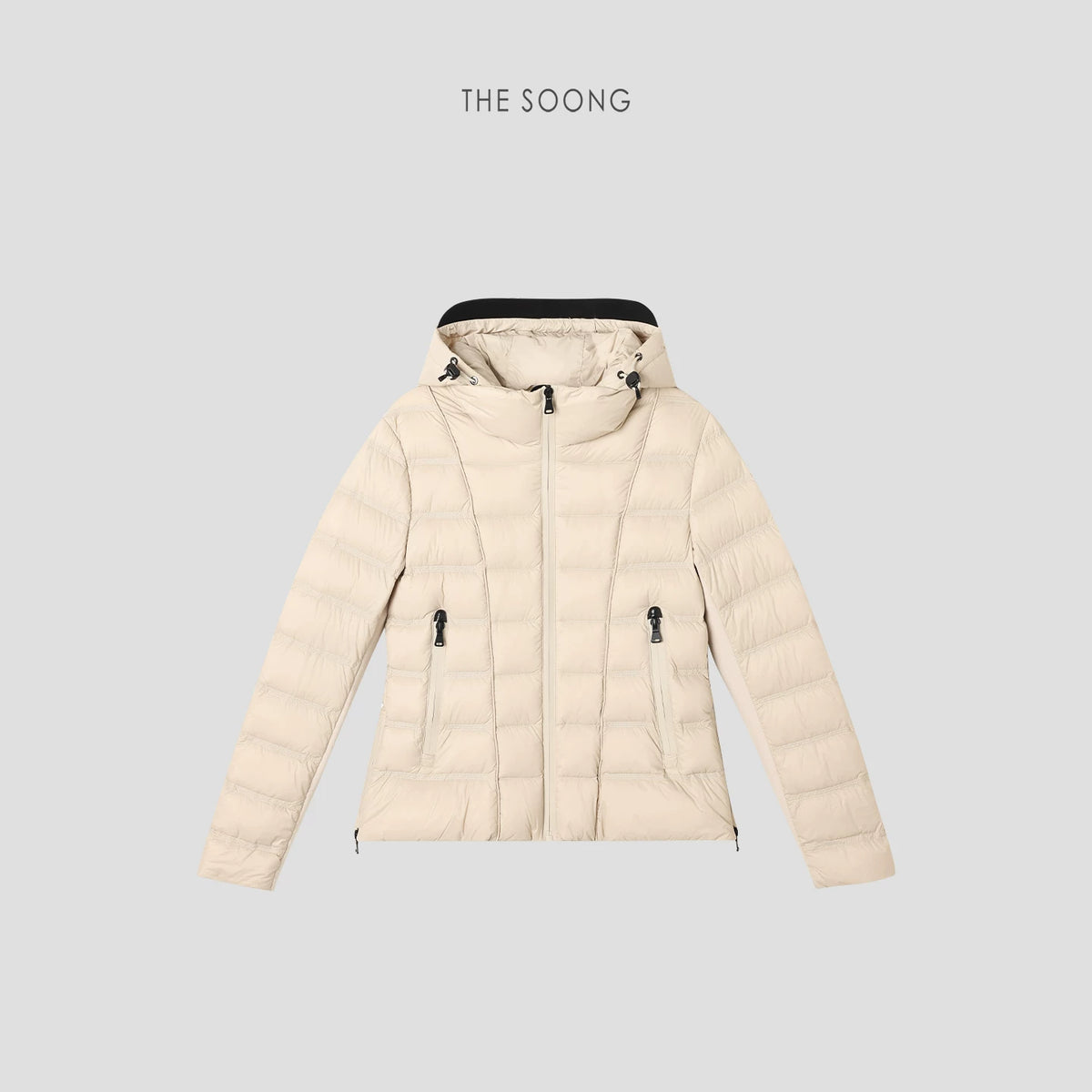 THESOONG/slim-waist 90% white goose down jacket for women, lightweight warm fitted waist rib short jacket
