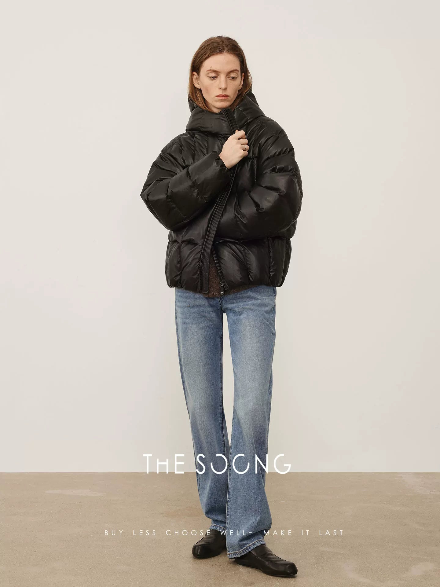 THESOONG/Spring new pure cotton low-rise buttoned non-stretch straight jeans with belt for women 7631