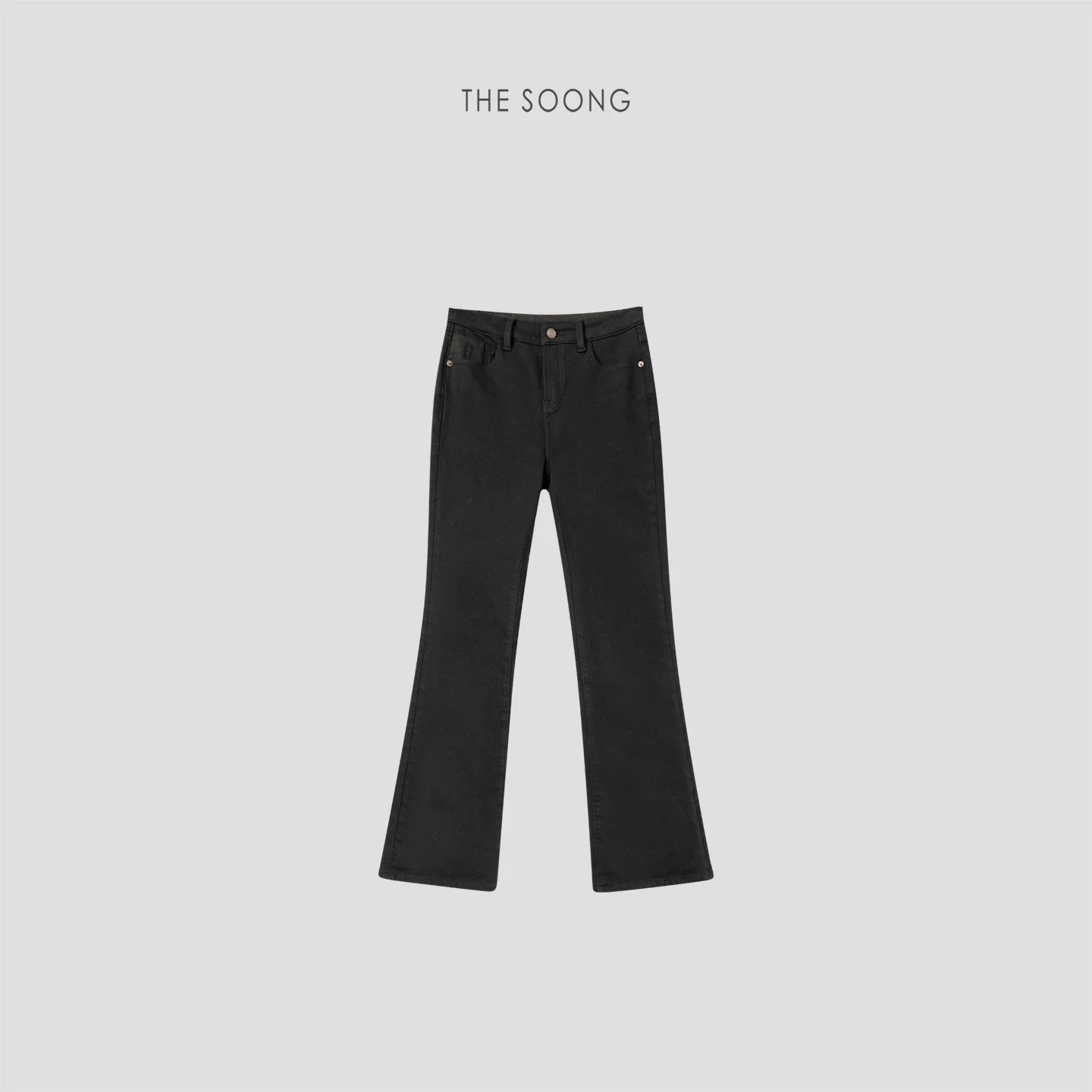 THESOONG / Annual Black Cow Thickened and Fleece-lined High-waist High-stretch Zipper Flared Black Jeans for Women 7929
