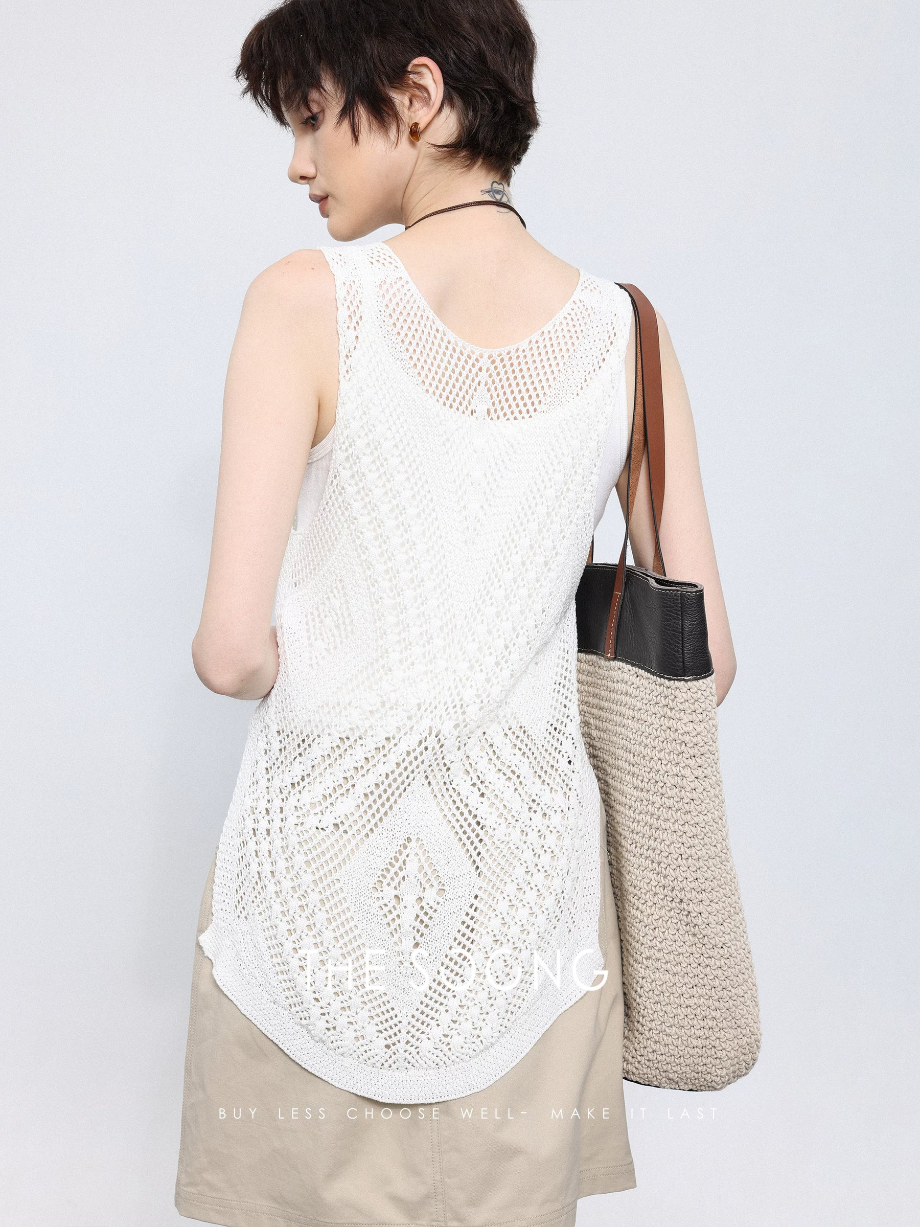 THESOONG/Hollow Aesthetic Cedar hemp yarn shell flower women's camisole 4305