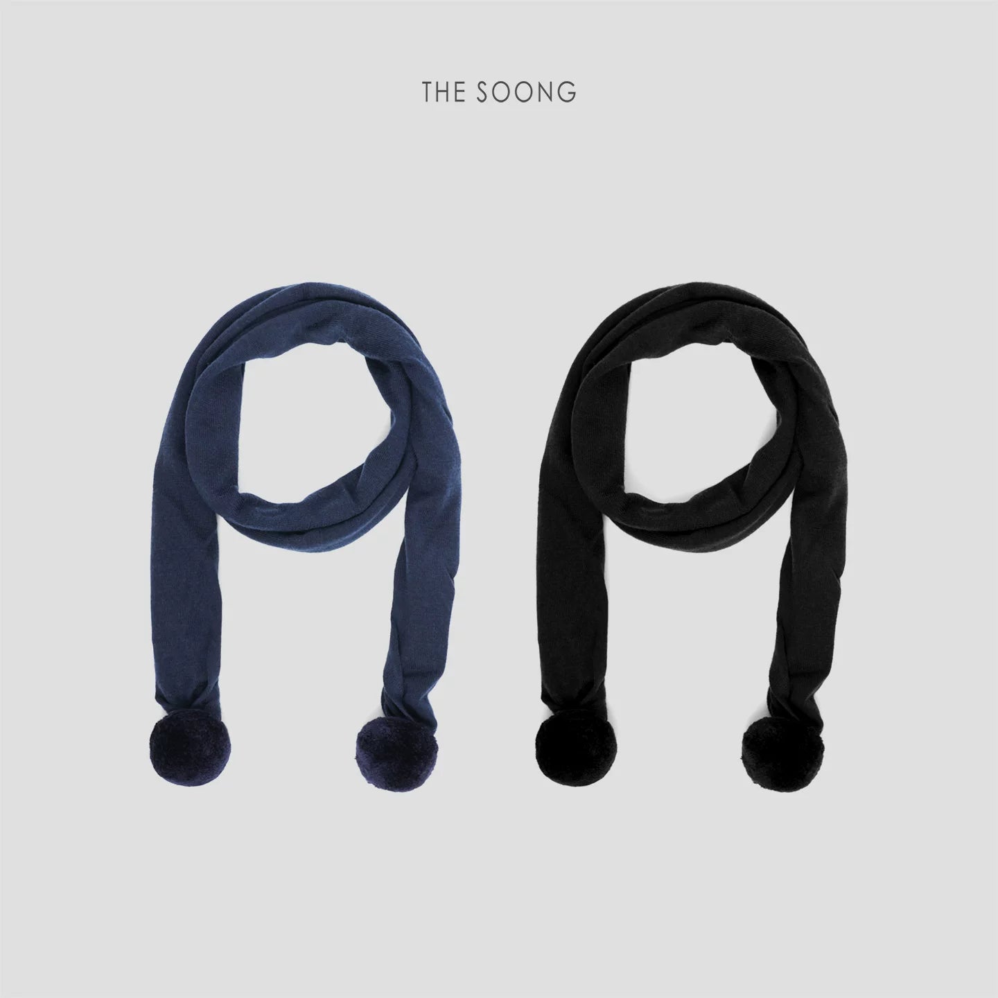 THESOONG/Sheep wool knitted scarf with pom-poms, solid color winter scarf for women 7452