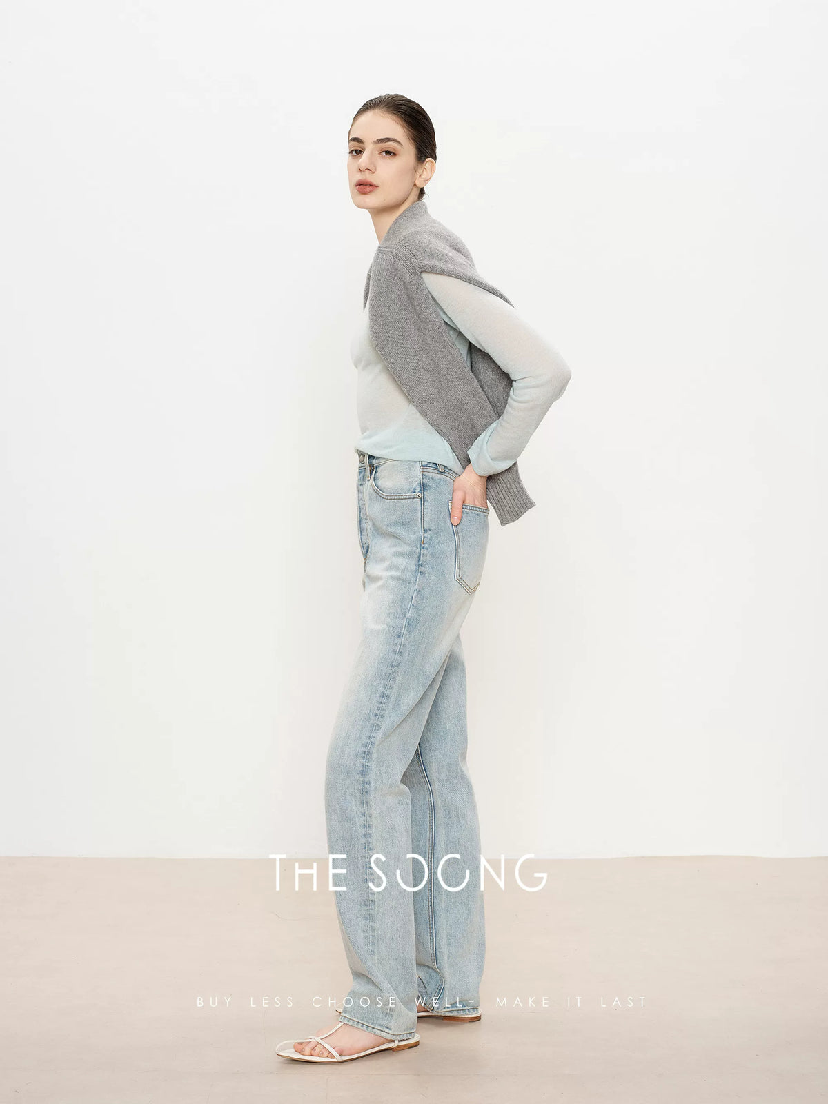 THESOONG/Four-Season Favorite 100% Merino Wool Breathable Crew Neck Long-Sleeve Knit Air-Conditioner Sweater 6638