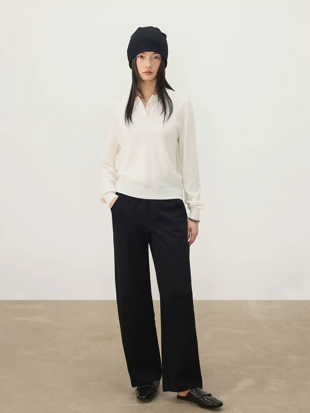 THESOONG / Spring New Sheep Wool Simple Style Polo Collar Women's Long-sleeve Base Sweater 7464