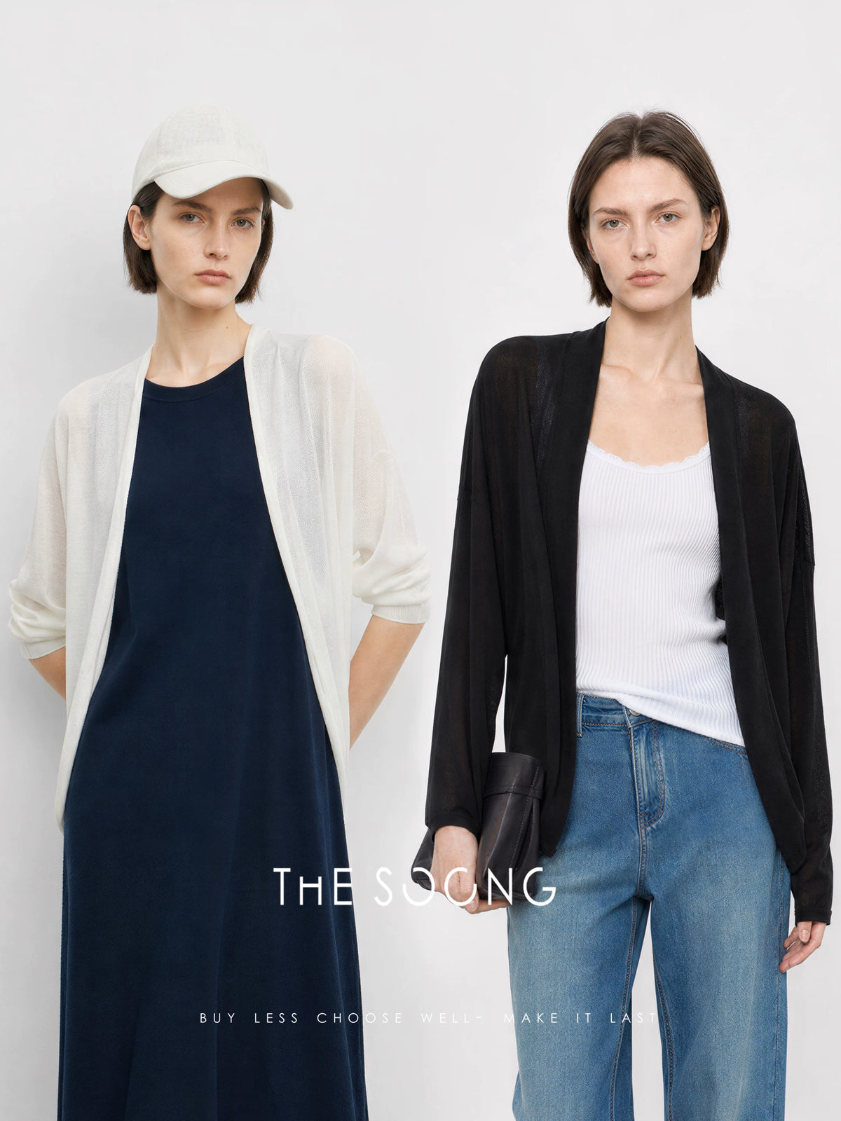 THESOONG/Soft Draped Collarless Knit Cardigan Women Lyocell Linen Thin Top HWCS9329