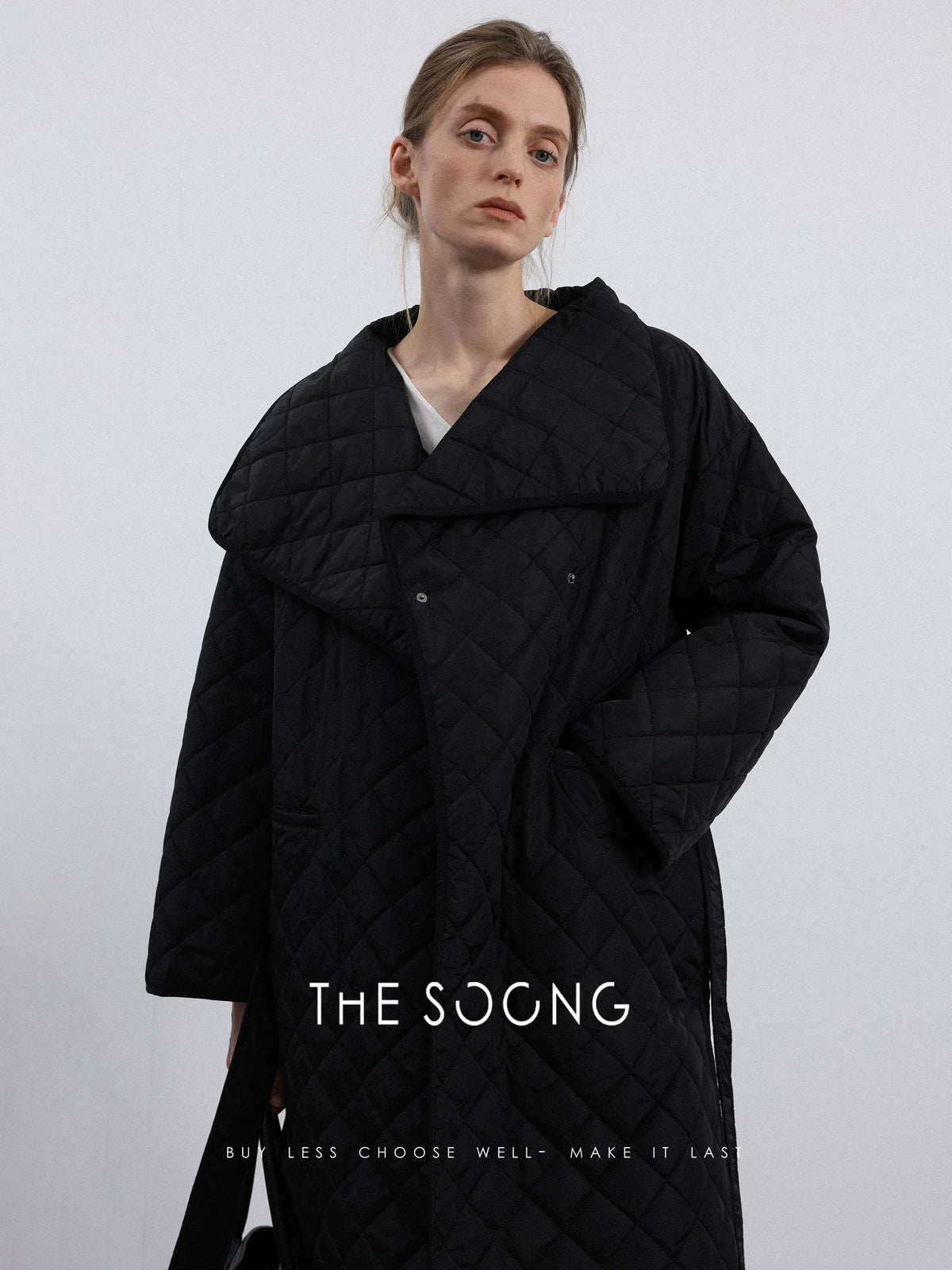 [Clearance] TT Home Minimalist Linear Classic Quilted Cotton Jacket Autumn/Winter Warm Versatile Black Long Coat